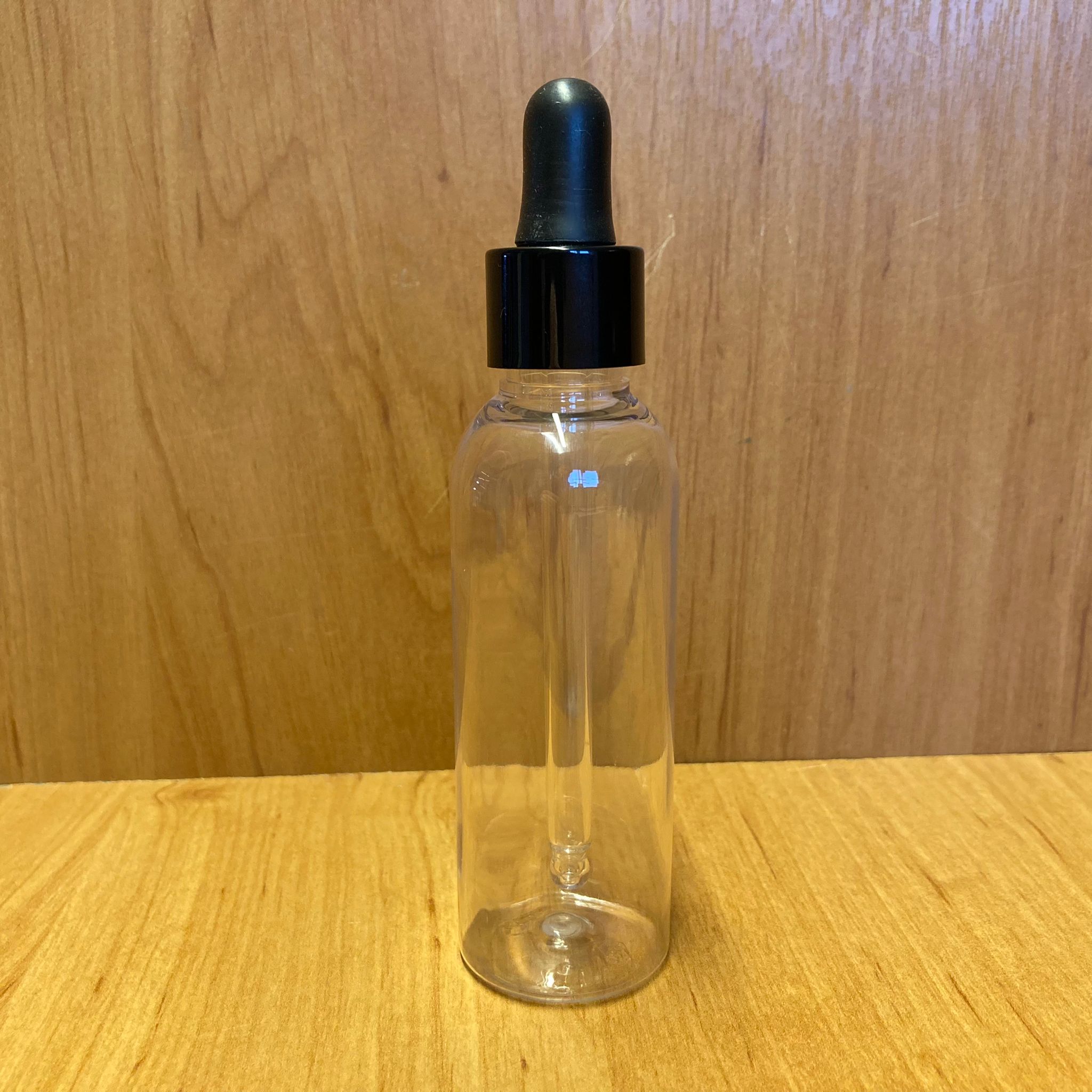 50 Cc Şeffaf Silindir Plastik Cam Damlalıklı Şişe - Siyah Emzik - Siyah Metalik Kapak - 50 Ml Plastik Cam Damlalıklı Şişe