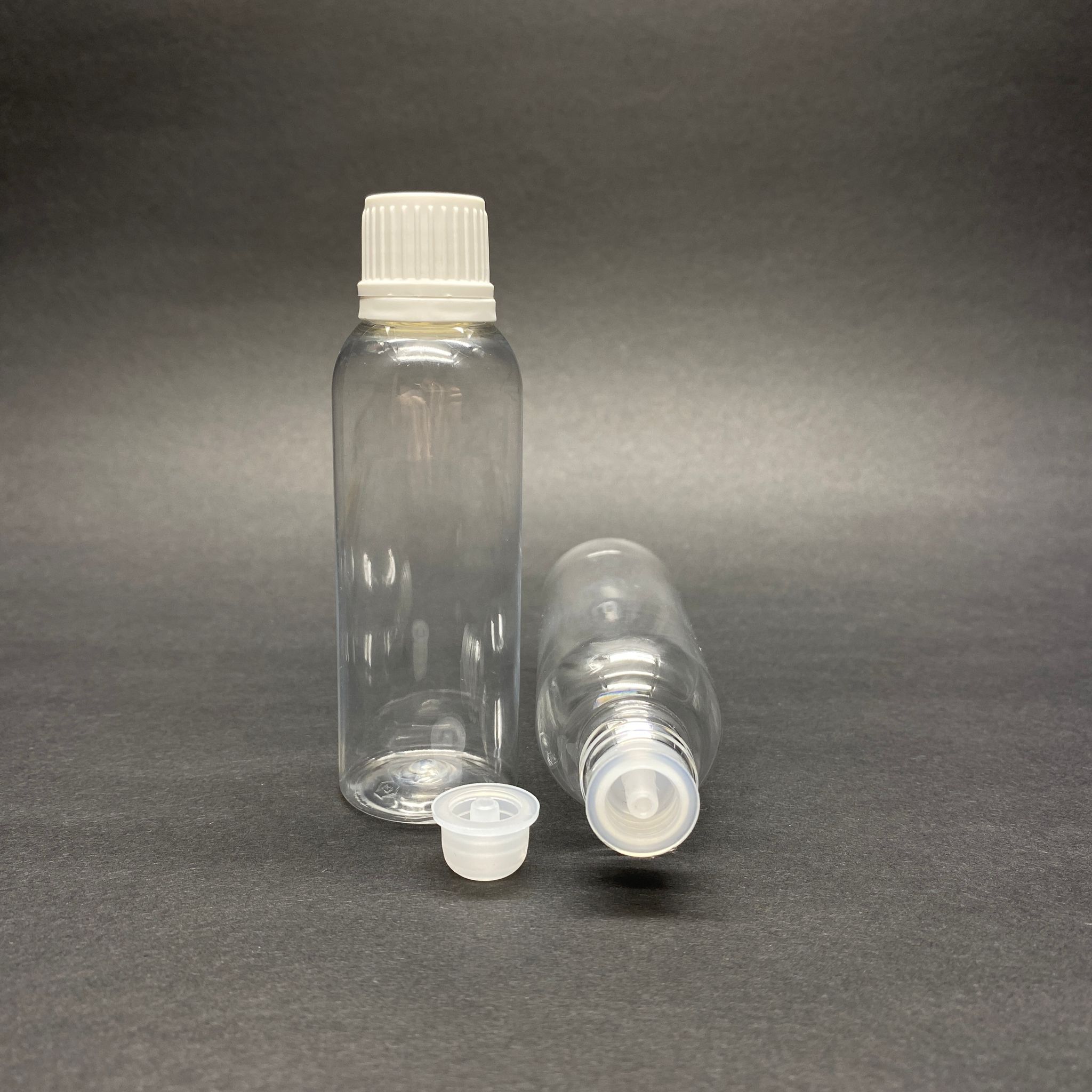 50 Cc Şeffaf Silindir Uzun Model Pet Şişe - Beyaz Kapaklı + Kolonya Tıpalı - 50 Ml Sert Plastik Şişe