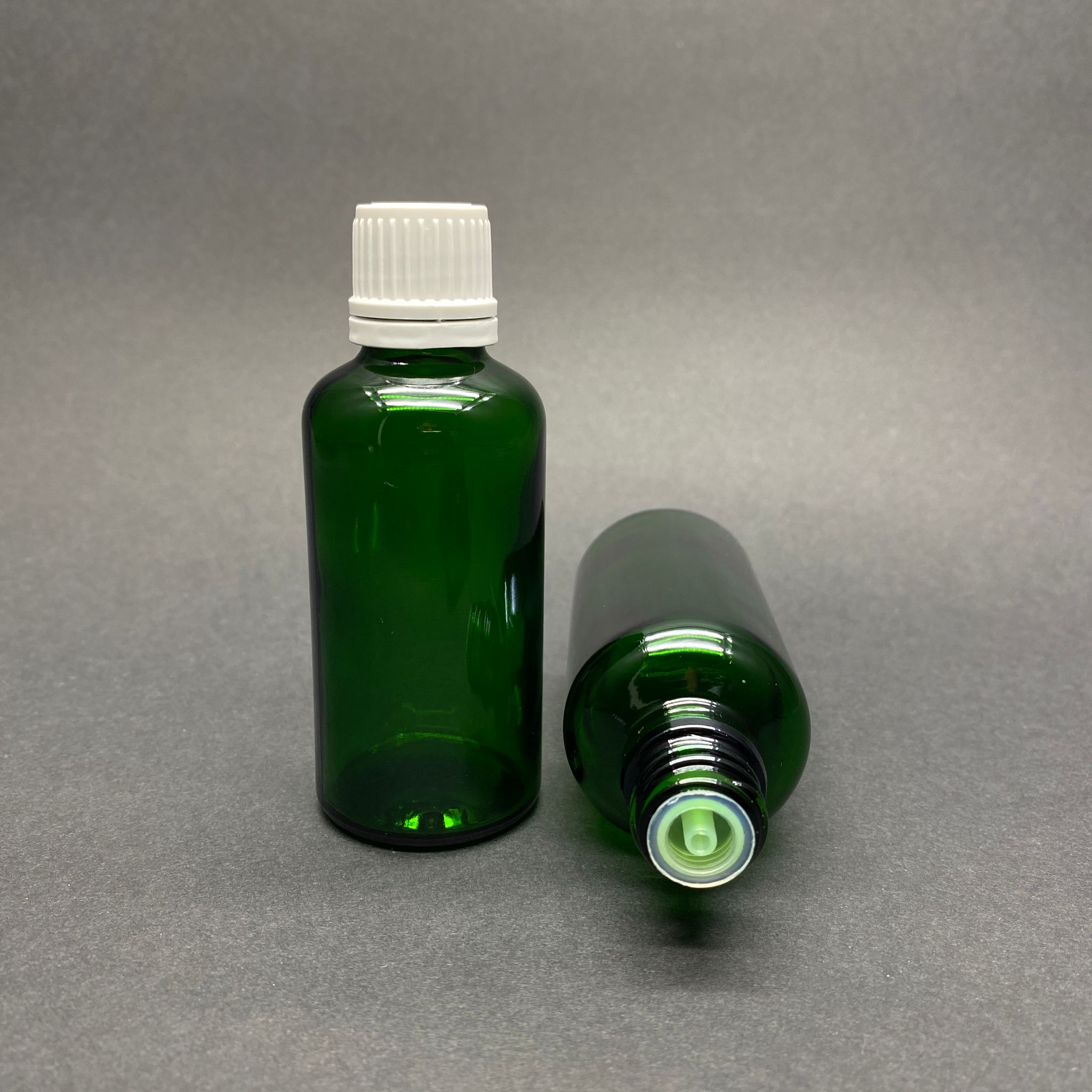 50 Cc Yeşil İçten Damlalıklı (Opsiyonel Damlalık) - Beyaz Kilitli Kapaklı Cam Şişe - 50 Ml Kolonya Tıpalı Cam Şişe