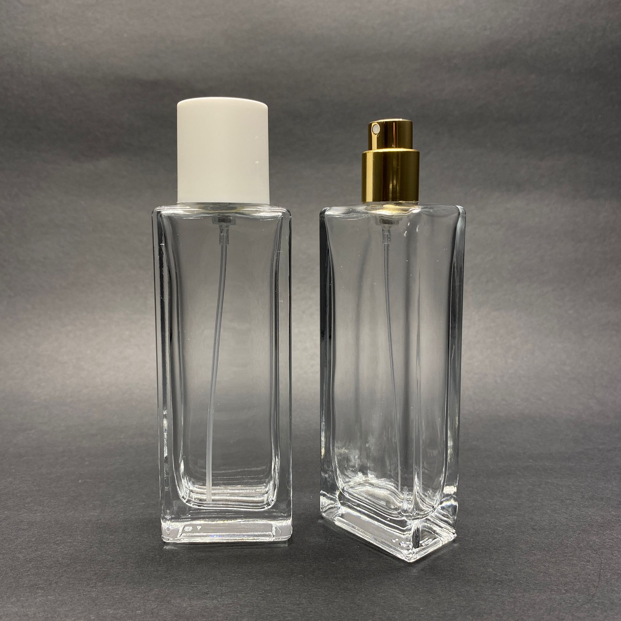 50 Ml Dikdörtgen Model Fortune Uzun Parfüm Şişesi - Gold Metal Spreyli + Beyaz Kapaklı (Ağız 15 Mm Geçme Kolay Kapama)