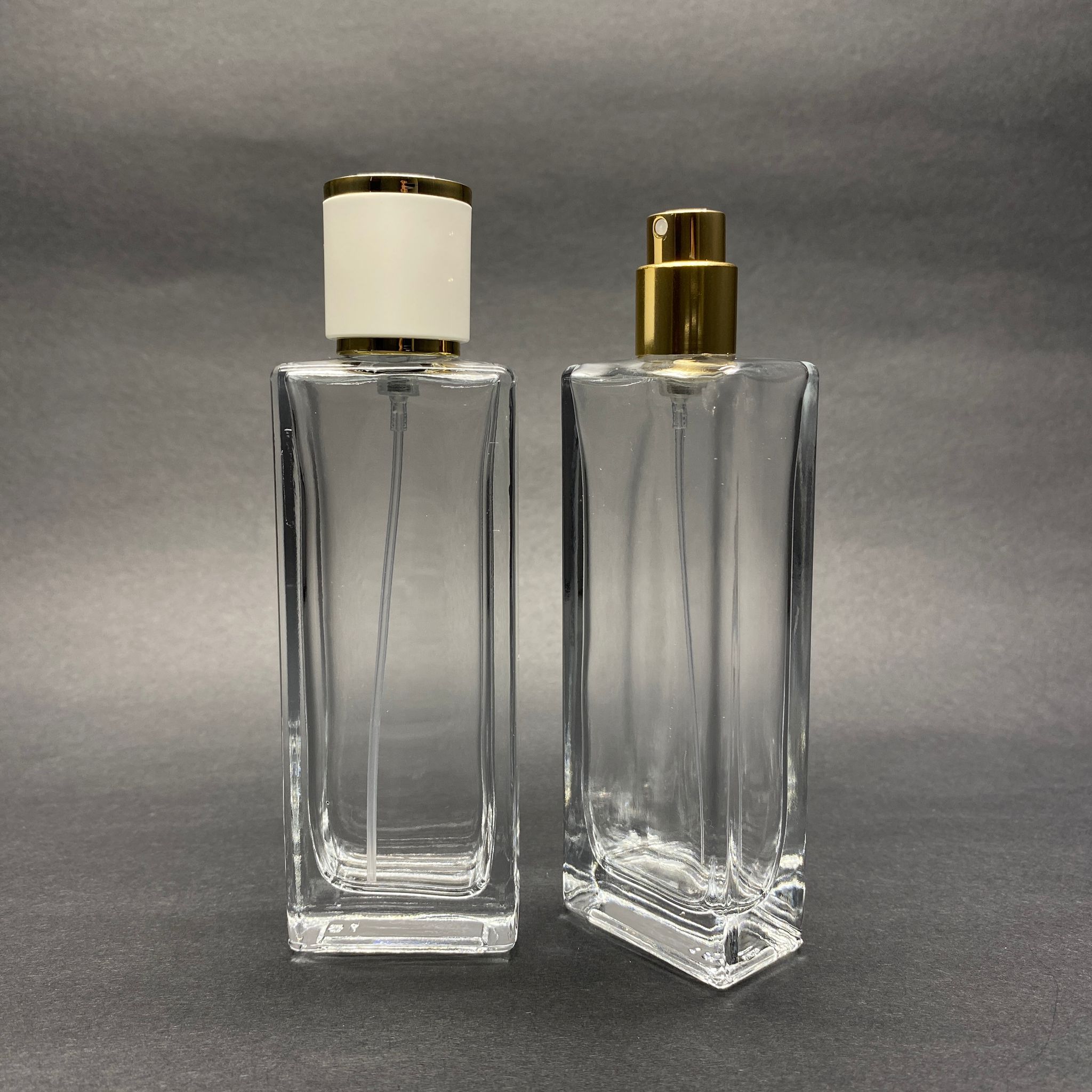 50 Ml Dikdörtgen Model Fortune Uzun Parfüm Şişesi - Gold Metal Spreyli + Gold Beyaz Kapaklı (Ağız 15 Mm Geçme Kolay Kapama)