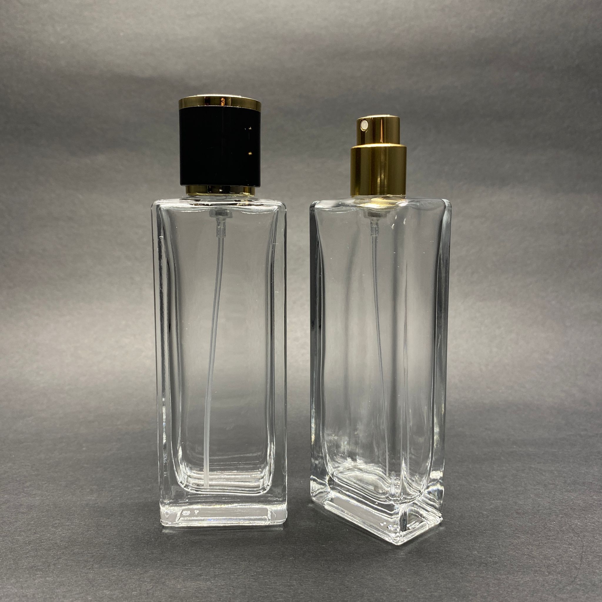 50 Ml Dikdörtgen Model Fortune Uzun Parfüm Şişesi - Gold Metal Spreyli + Gold Siyah Kapaklı (Ağız 15 Mm Geçme Kolay Kapama)