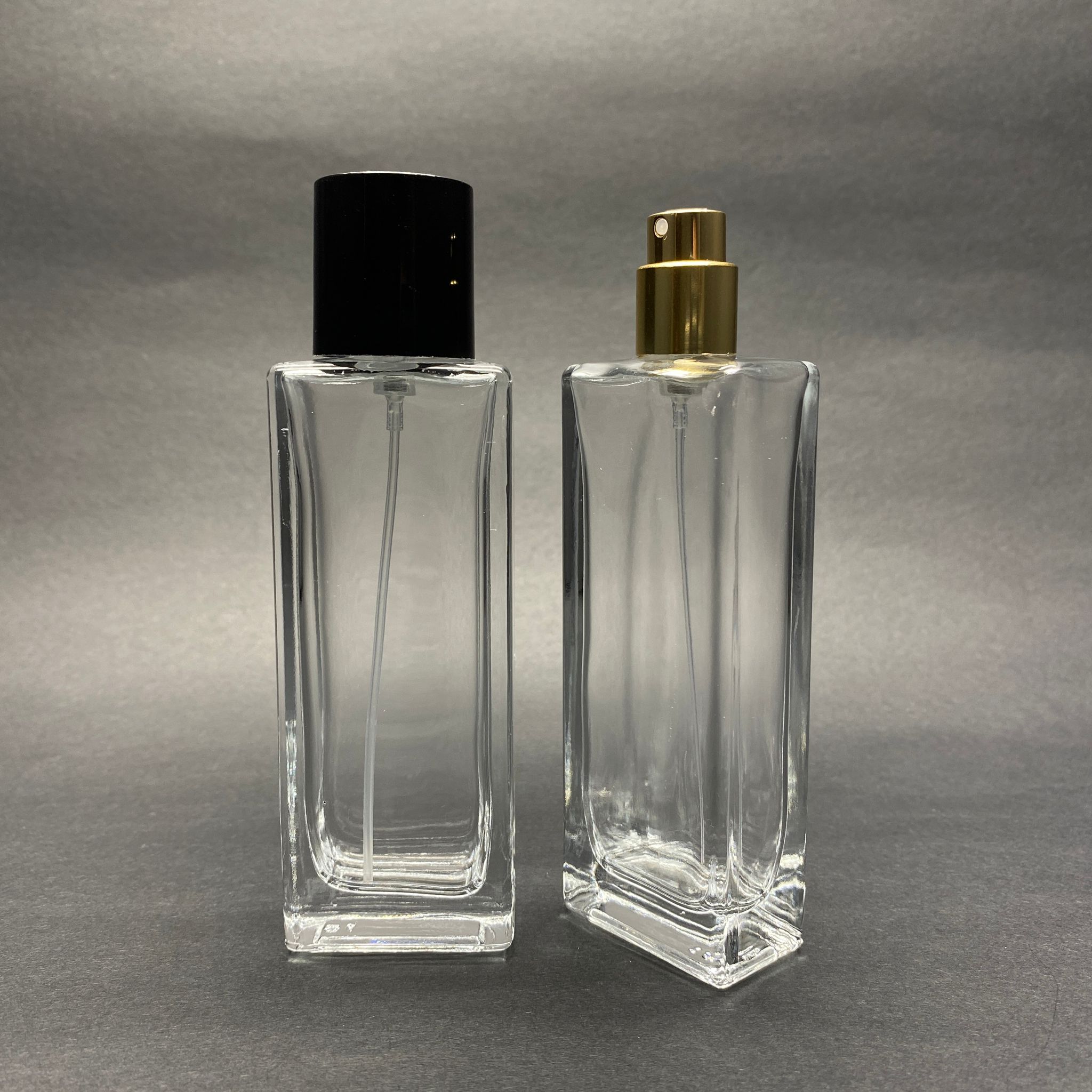 50 Ml Dikdörtgen Model Fortune Uzun Parfüm Şişesi - Gold Metal Spreyli + Siyah Kapaklı (Ağız 15 Mm Geçme Kolay Kapama)