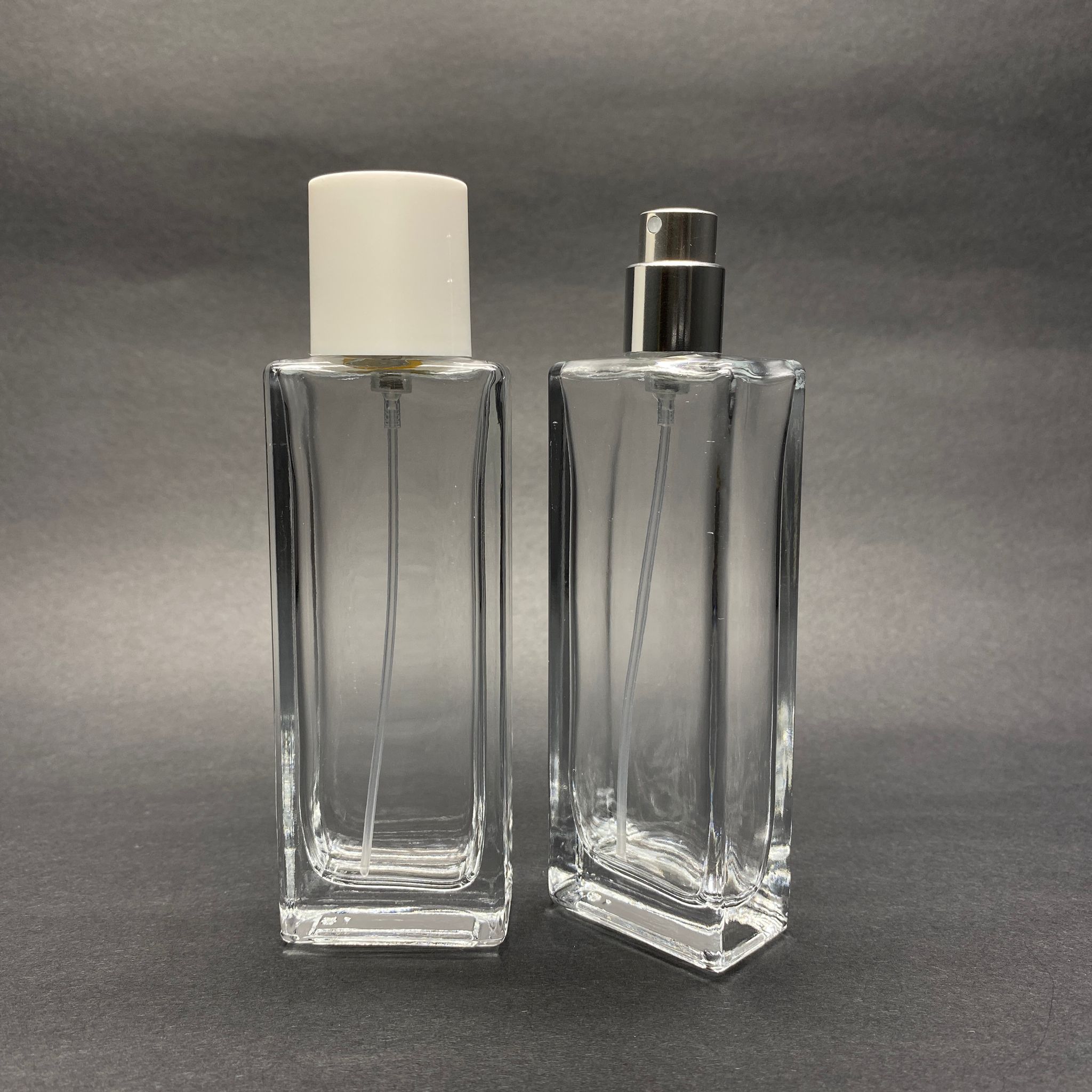 50 Ml Dikdörtgen Model Fortune Uzun Parfüm Şişesi - Gümüş Metal Spreyli + Beyaz Kapaklı (Ağız 15 Mm Geçme Kolay Kapama)