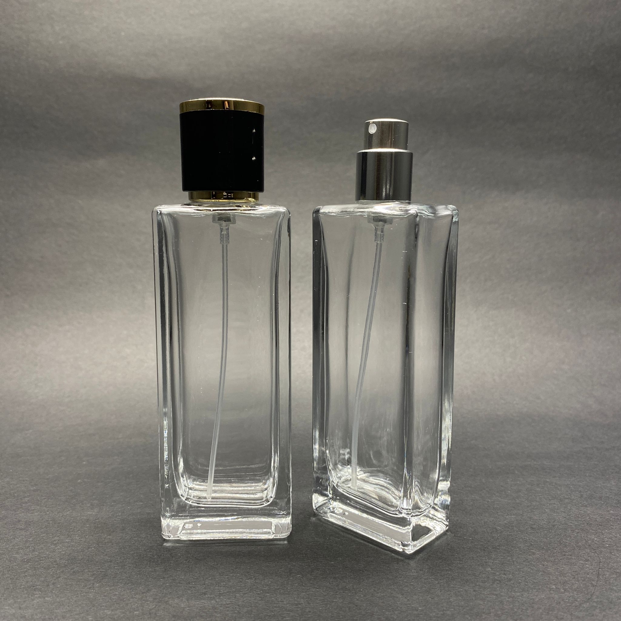 50 Ml Dikdörtgen Model Fortune Uzun Parfüm Şişesi - Gümüş Metal Spreyli + Gold Siyah Kapaklı (Ağız 15 Mm Geçme Kolay Kapama)
