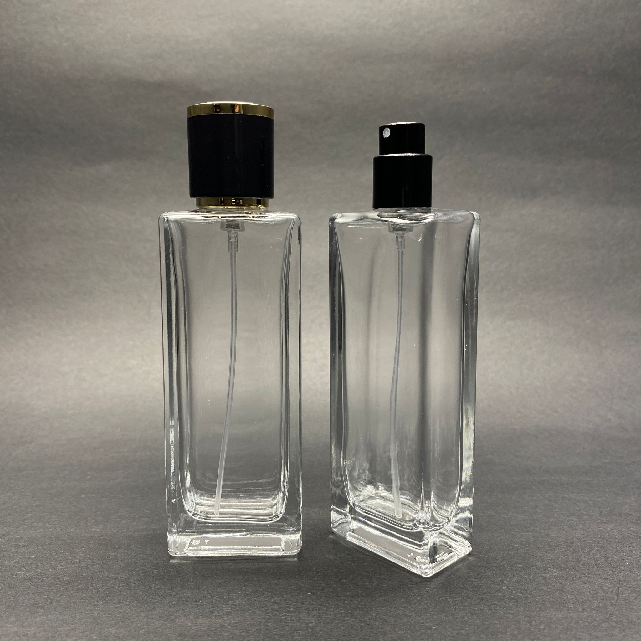50 Ml Dikdörtgen Model Fortune Uzun Parfüm Şişesi - Siyah Metal Spreyli + Gold Siyah Kapaklı (Ağız 15 Mm Geçme Kolay Kapama)