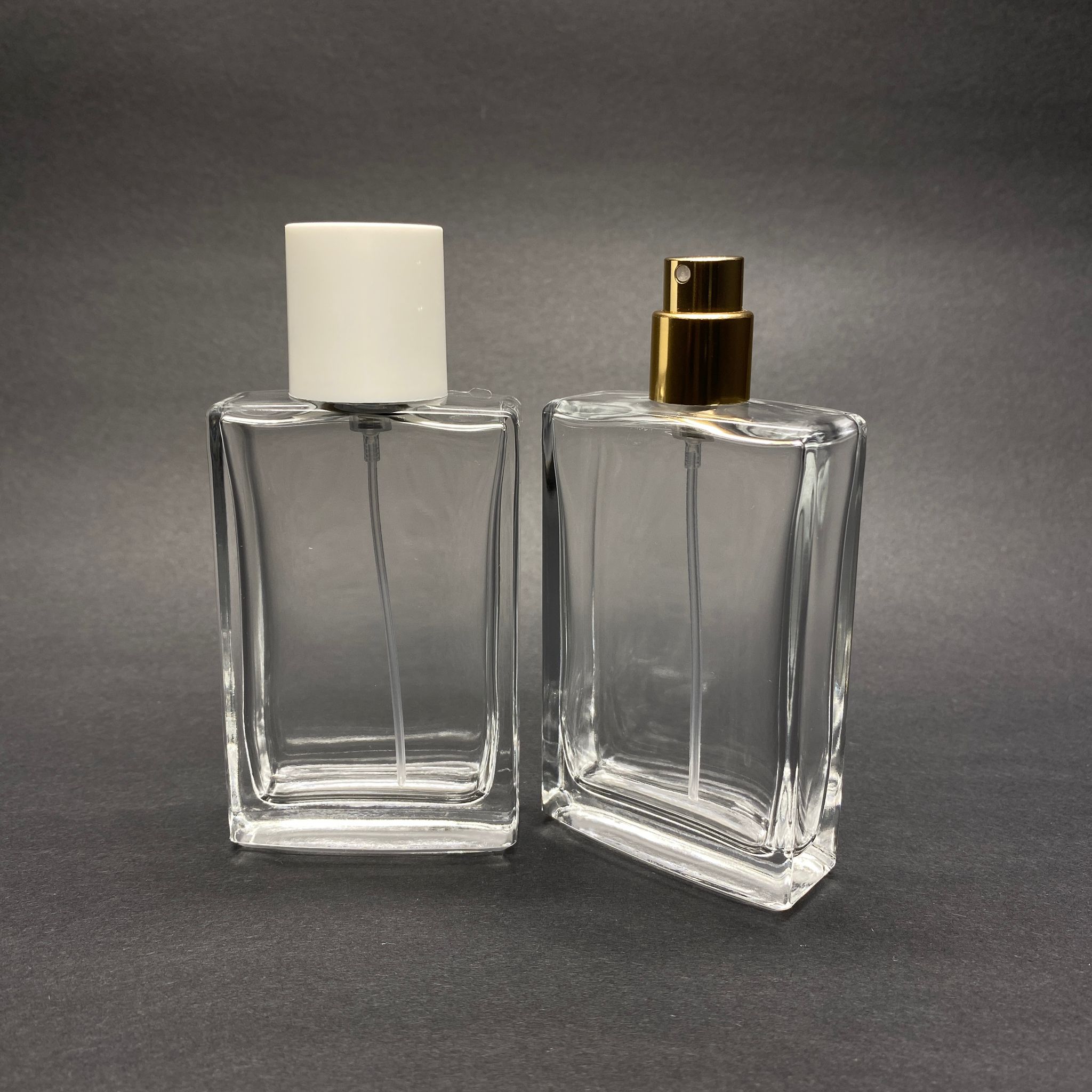 50 Ml Dikdörtgen Model Sossa Parfüm Şişesi - Gold Metal Spreyli + Beyaz Kapaklı (Ağız 15 Mm Geçme Kolay Kapama)