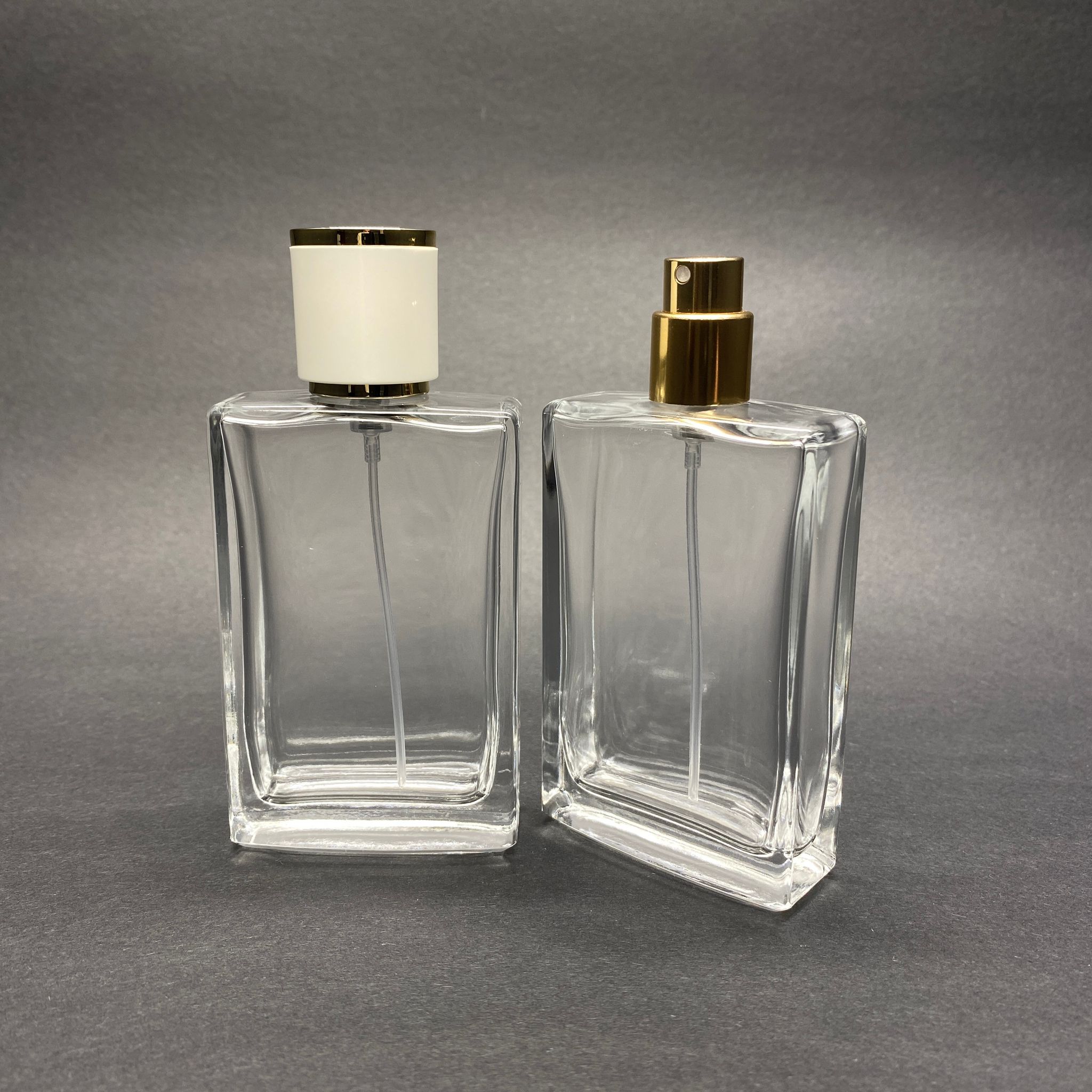 50 Ml Dikdörtgen Model Sossa Parfüm Şişesi - Gold Metal Spreyli + Gold Beyaz Kapaklı (Ağız 15 Mm Geçme Kolay Kapama)