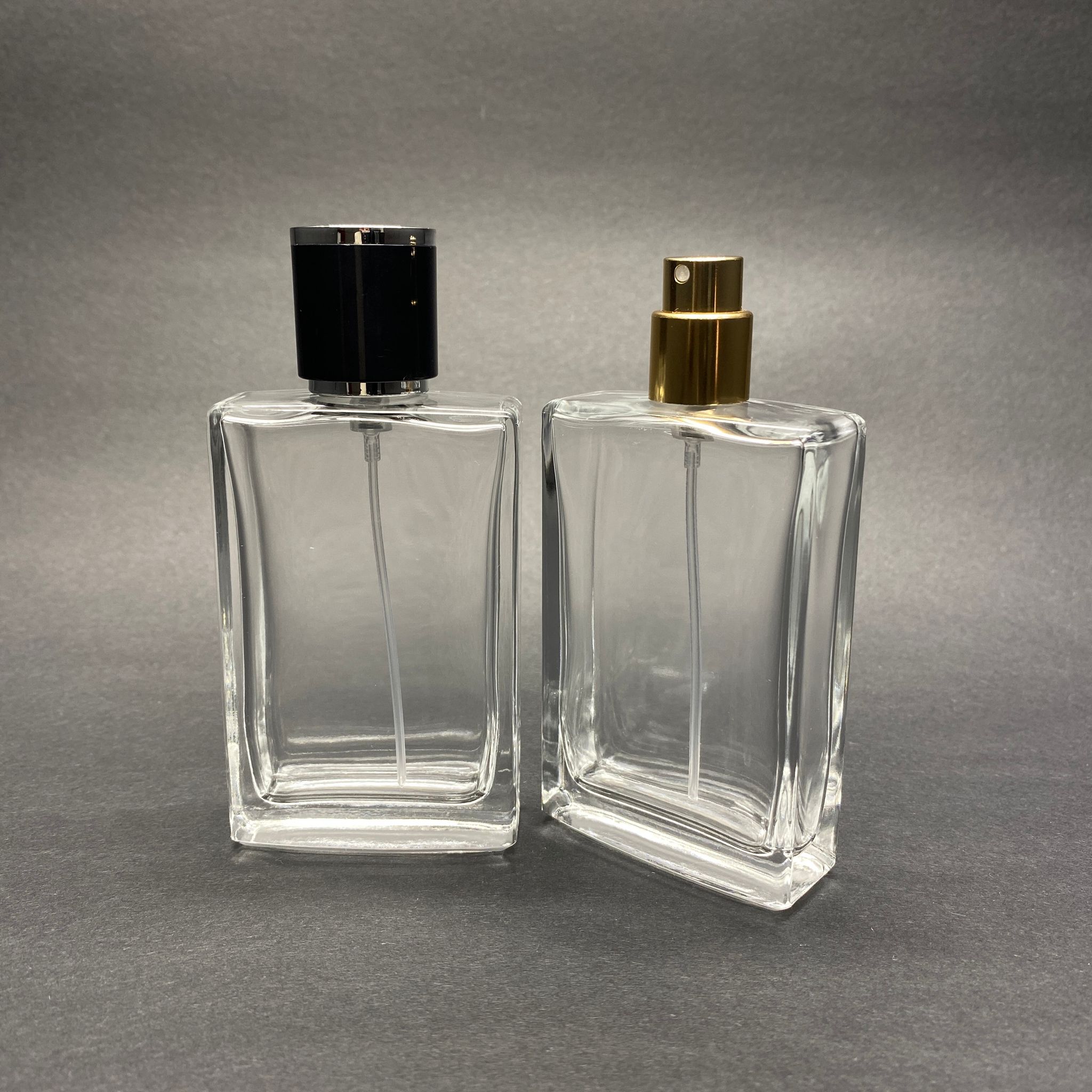 50 Ml Dikdörtgen Model Sossa Parfüm Şişesi - Gold Metal Spreyli + Gümüş Siyah Kapaklı (Ağız 15 Mm Geçme Kolay Kapama)