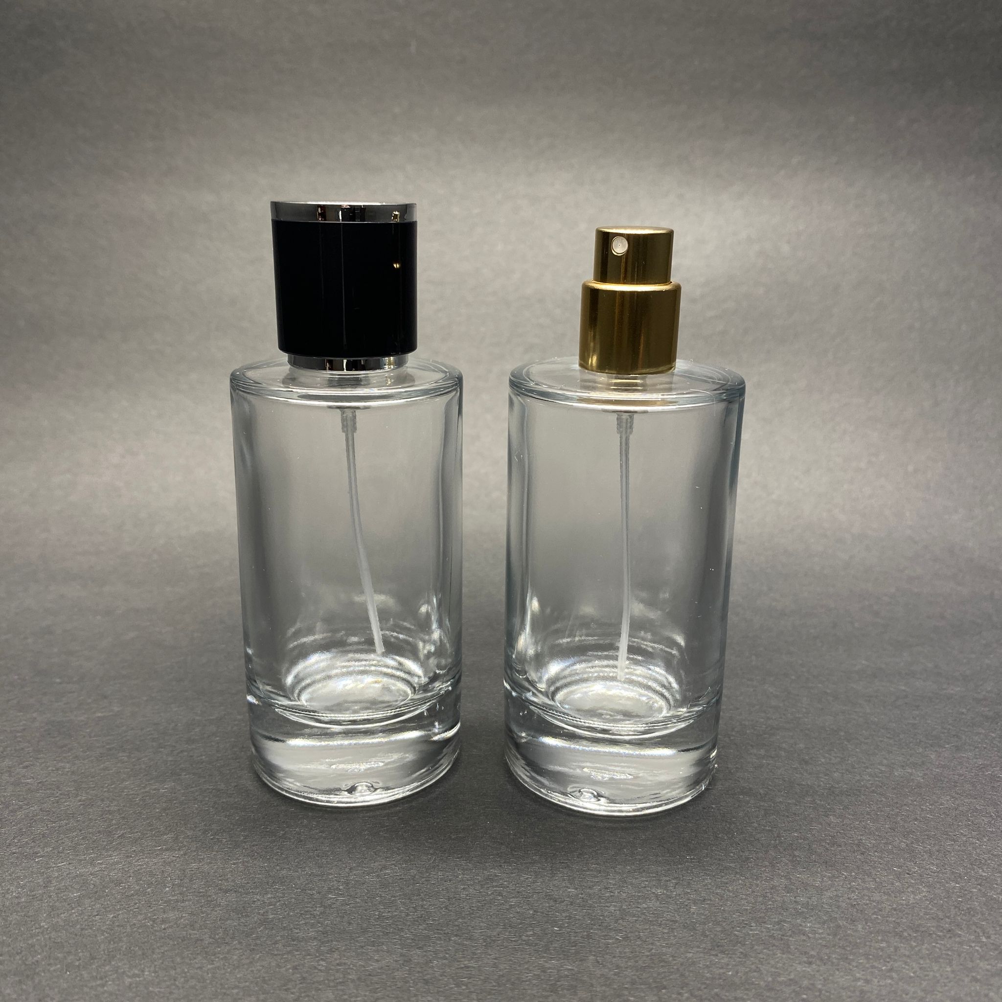 50 Ml Silindir Model Mars Parfüm Şişesi - Gold Metal Spreyli + Gümüş Siyah Kapaklı (Ağız 15 Mm Geçme Kolay Kapama)