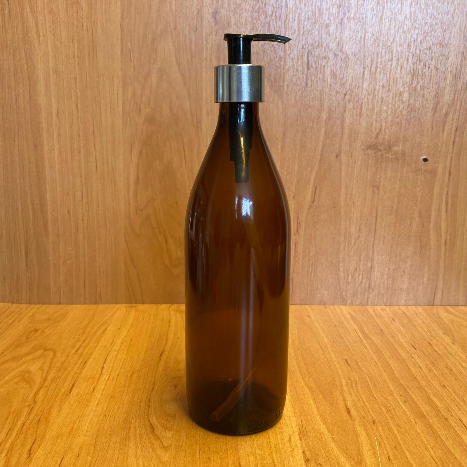 500 Cc Amber Cam Şişe - Gümüş Pompalı - 500 Ml Kahverengi Pompalı Şişe