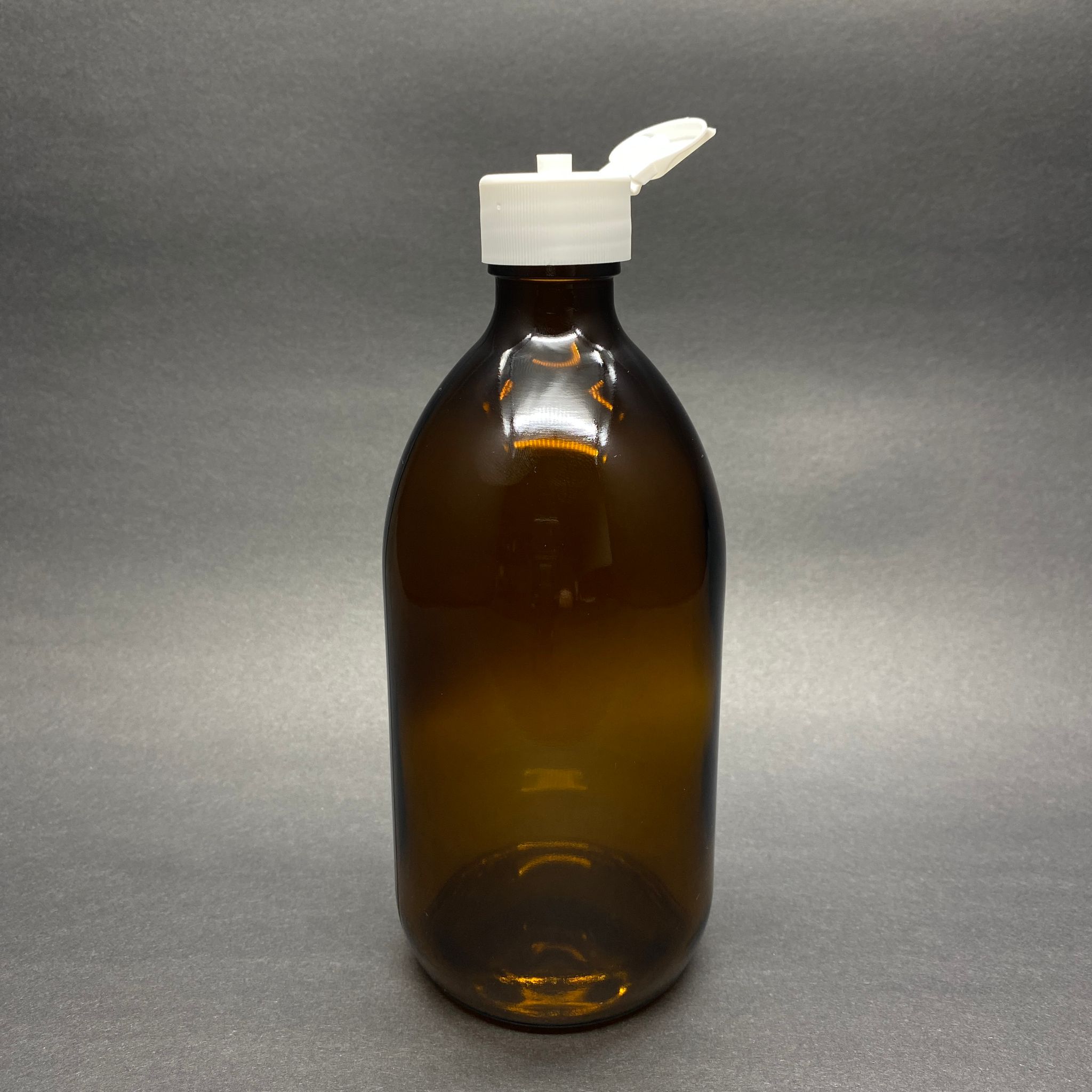 500 Cc Amber Tombul Özel Seri Cam Şişe - Akıtıcılı Beyaz Fliptop Kapaklı - 500 Ml Cam Ecza Şişesi - Kahverengi