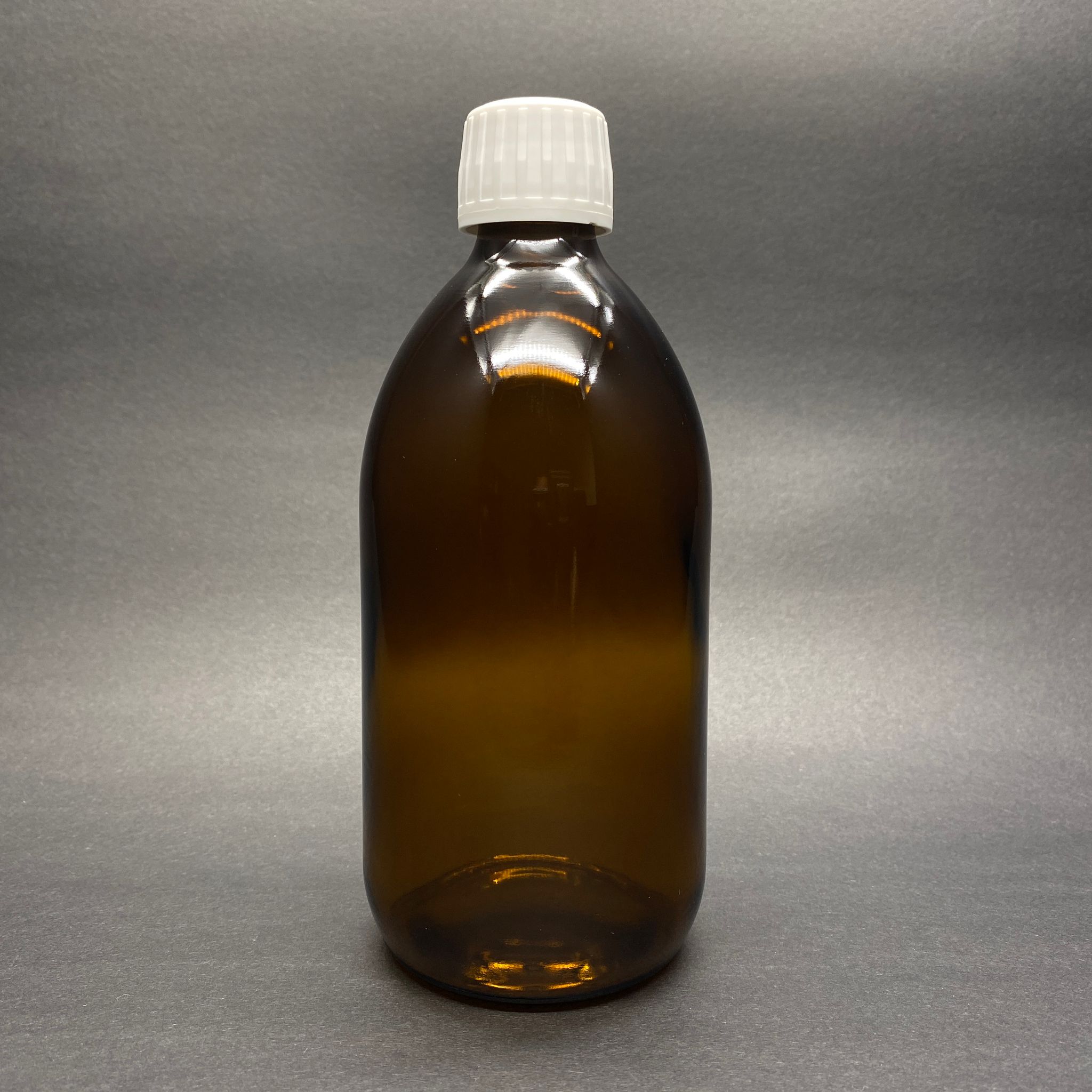 500 Cc Amber Tombul Özel Seri Cam Şişe - Beyaz Kilitli Kapaklı - 500 Ml Cam Ecza Şişesi - Kahverengi