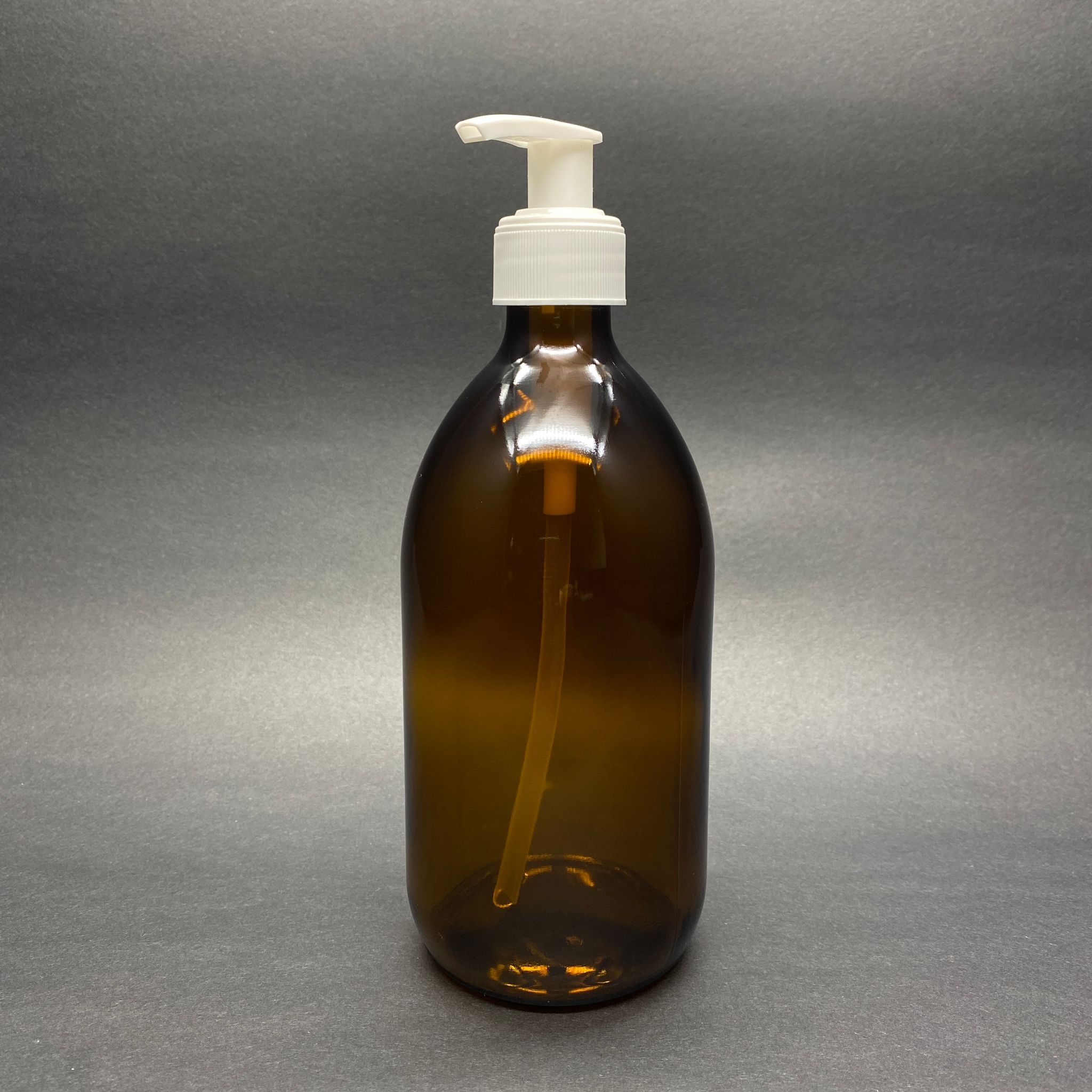 500 Cc Amber Tombul Özel Seri Cam Şişe - Beyaz Pompalı - 500 Ml Cam Ecza Şişesi - Kahverengi