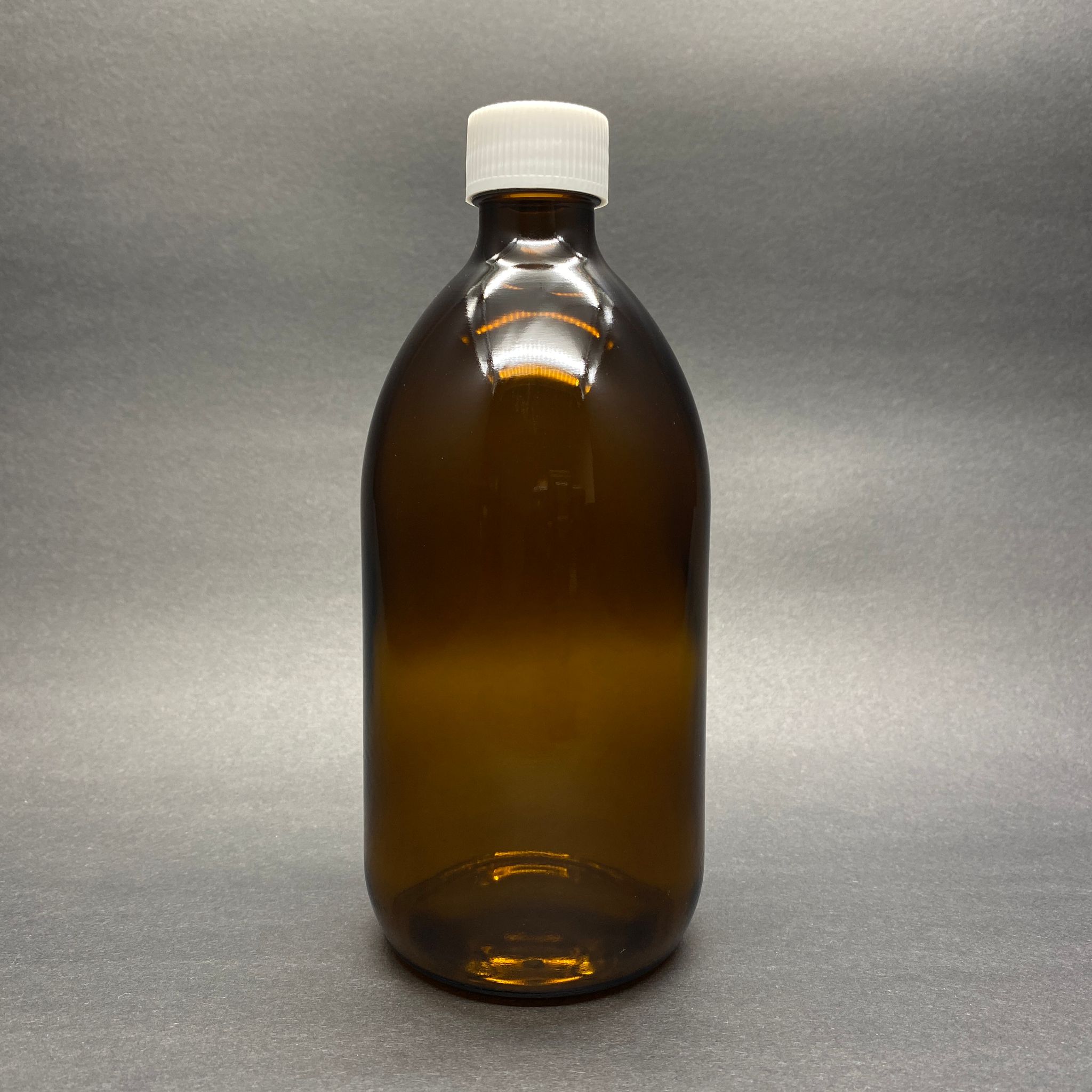 500 Cc Amber Tombul Özel Seri Cam Şişe - Contalı Beyaz Kapaklı - 500 Ml Cam Ecza Şişesi - Kahverengi