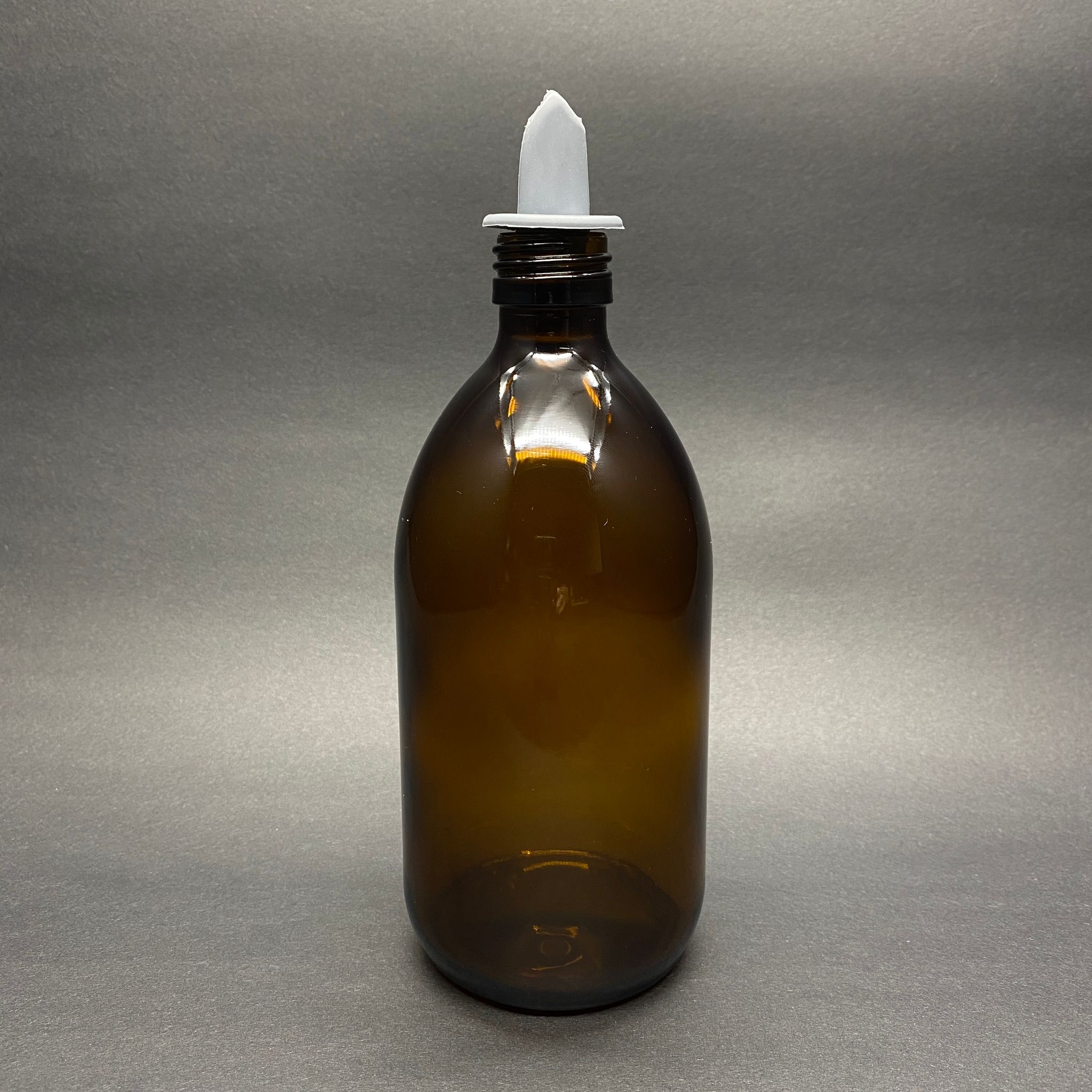 500 Cc Amber Tombul Özel Seri Cam Şişe - Gri Silikon Yağdanlık Tıpalı - 500 Ml Cam Ecza Şişesi - Kahverengi