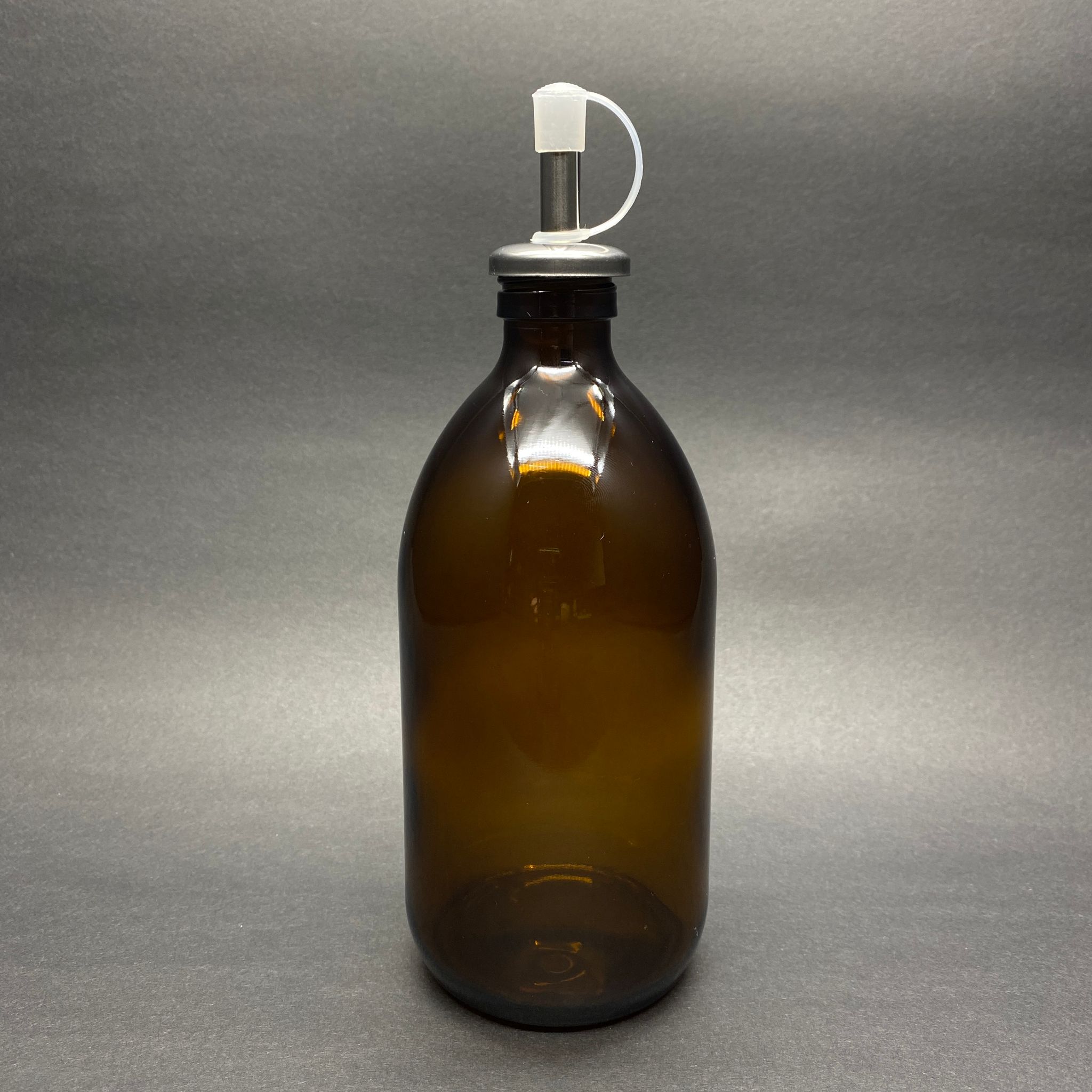 500 Cc Amber Tombul Özel Seri Cam Şişe - Kapaklı Çelik Yağdanlık Tıpalı - 500 Ml Cam Ecza Şişesi - Kahverengi