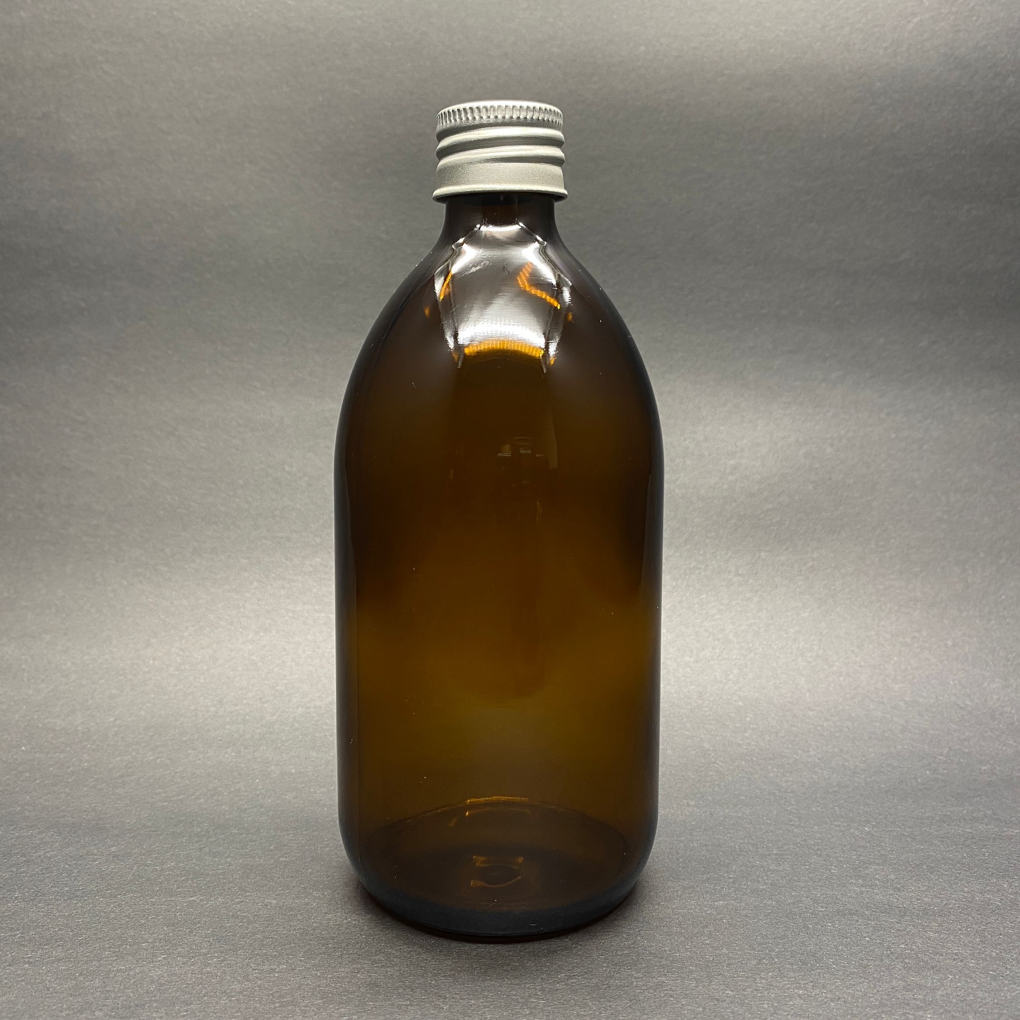 500 Cc Amber Tombul Özel Seri Cam Şişe - Metal Alüminyum Gümüş Köpük Contalı Kapaklı - 500 Ml Cam Ecza Şişesi - Kahverengi
