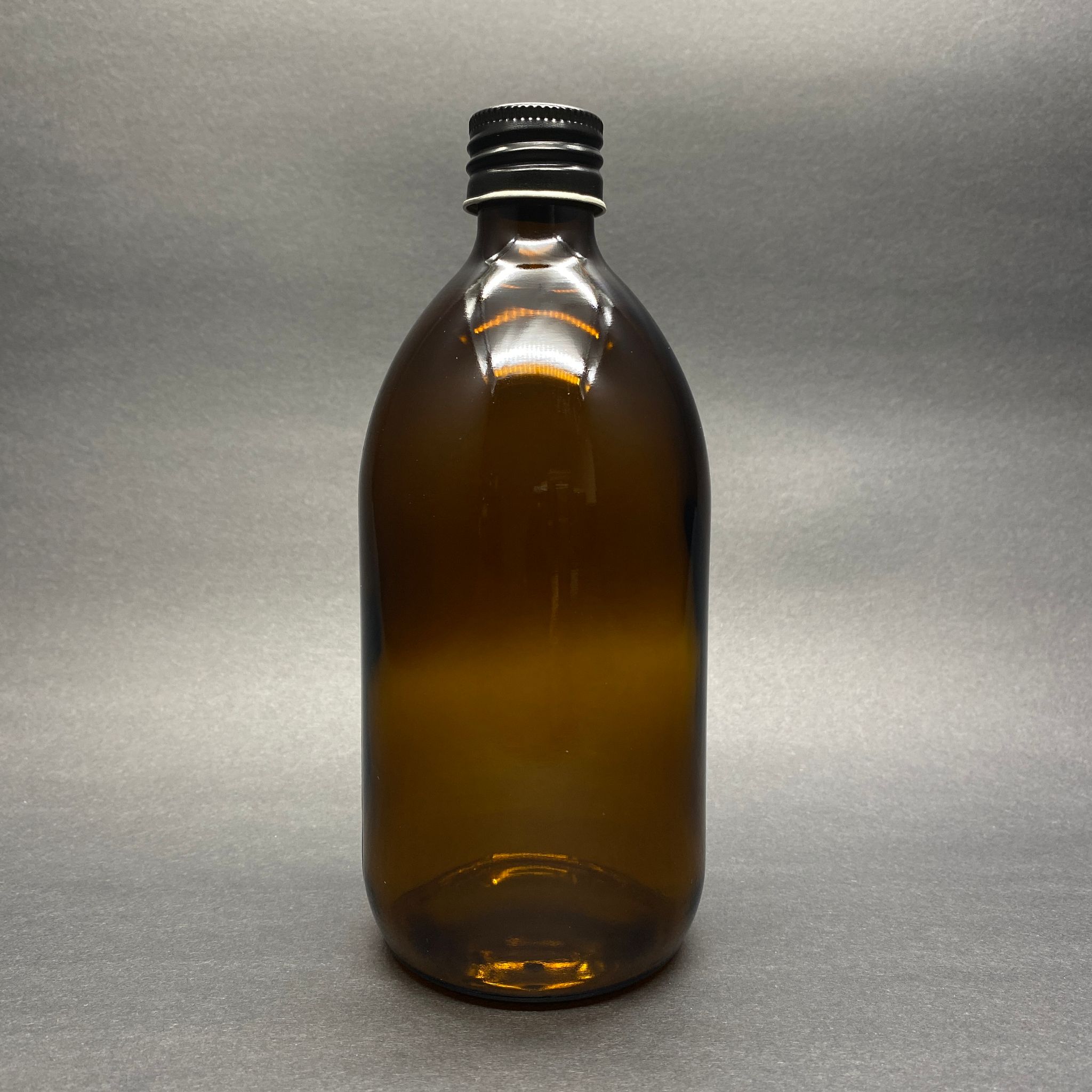 500 Cc Amber Tombul Özel Seri Cam Şişe - Metal Alüminyum Siyah Köpük Contalı Kapaklı - 500 Ml Cam Ecza Şişesi - Kahverengi