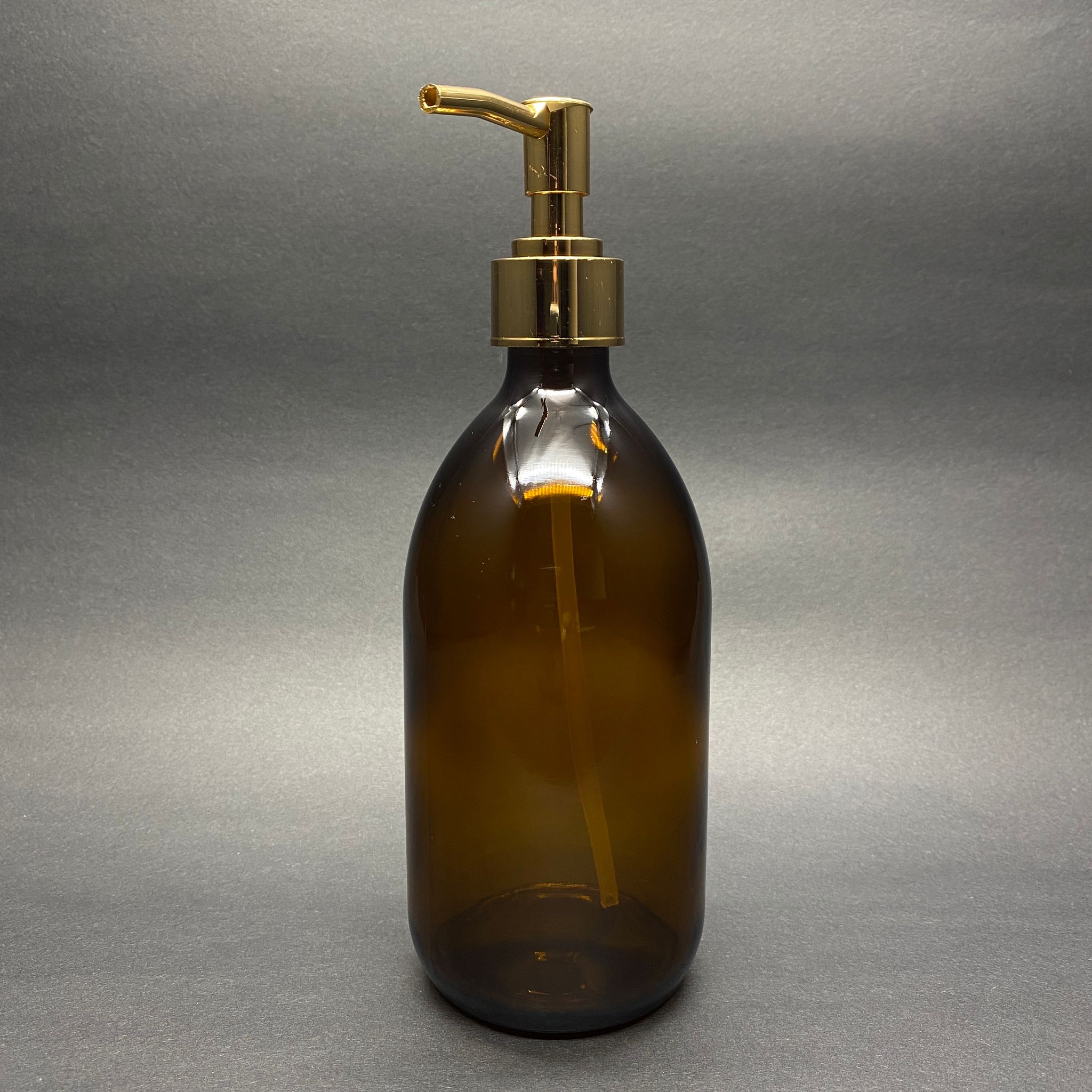 500 Cc Amber Tombul Özel Seri Cam Şişe - Metalik Kaplamalı Lüx Gold Pompalı - 500 Ml Cam Ecza Şişesi - Kahverengi