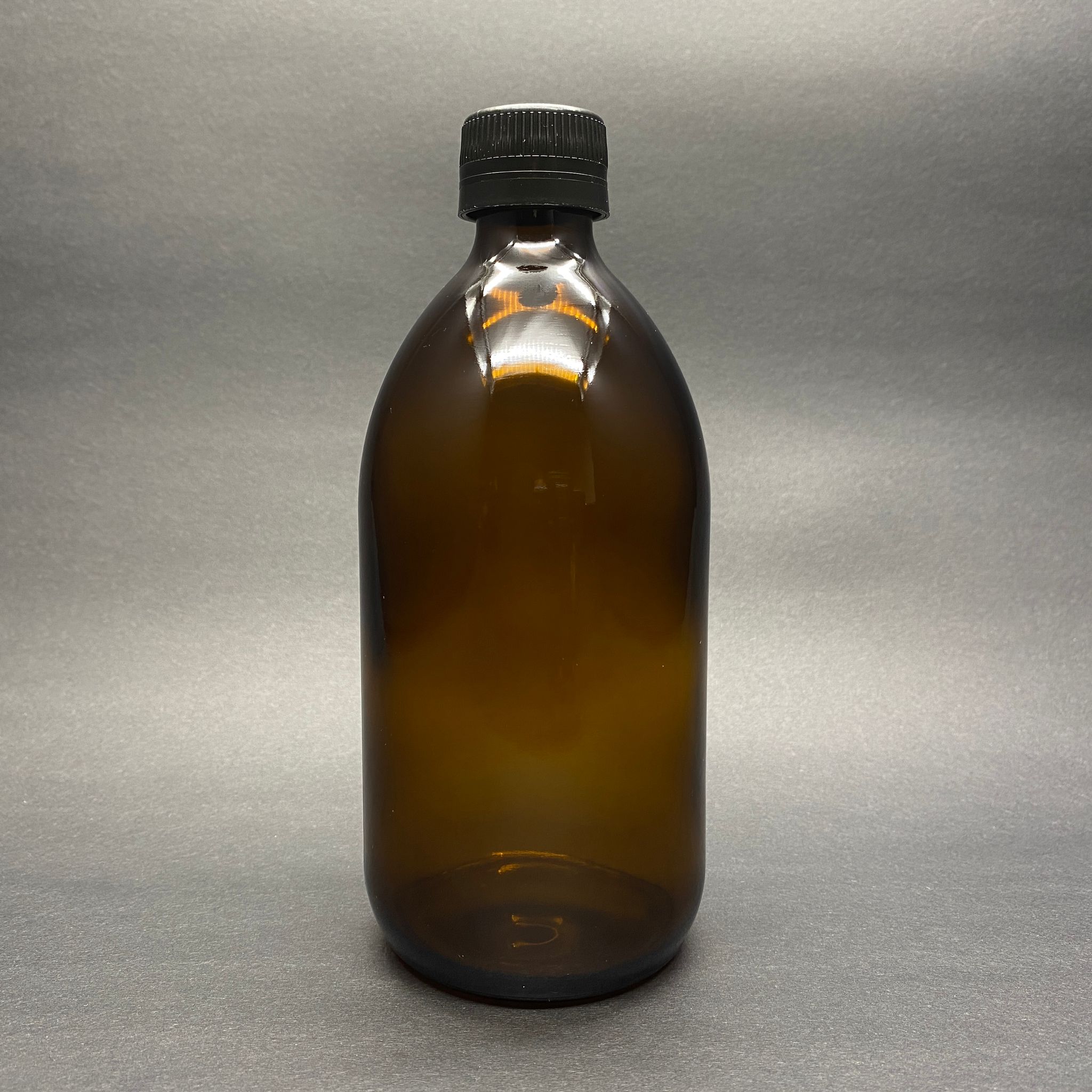 500 Cc Amber Tombul Özel Seri Cam Şişe - Siyah Etekli Kapaklı - 500 Ml Cam Ecza Şişesi - Kahverengi