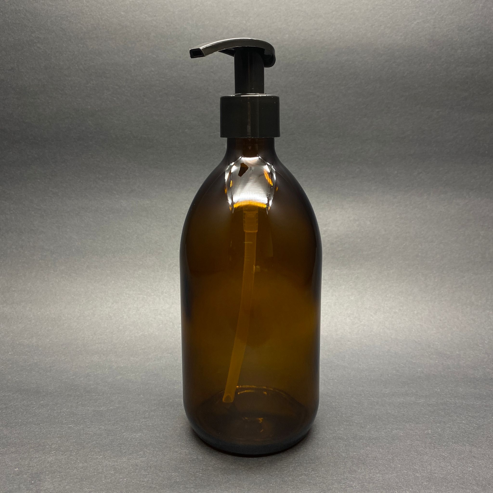 500 Cc Amber Tombul Özel Seri Cam Şişe - Siyah Pompalı - 500 Ml Cam Ecza Şişesi - Kahverengi