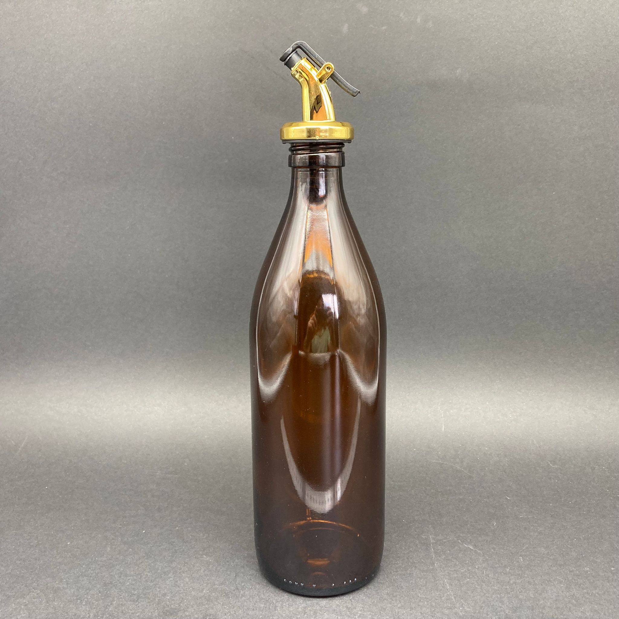 500 Cc Amber Yağdanlık Şişesi - 500 Ml Cam Yağlık Sirkelik Şişe - Gold Akıtıcılı