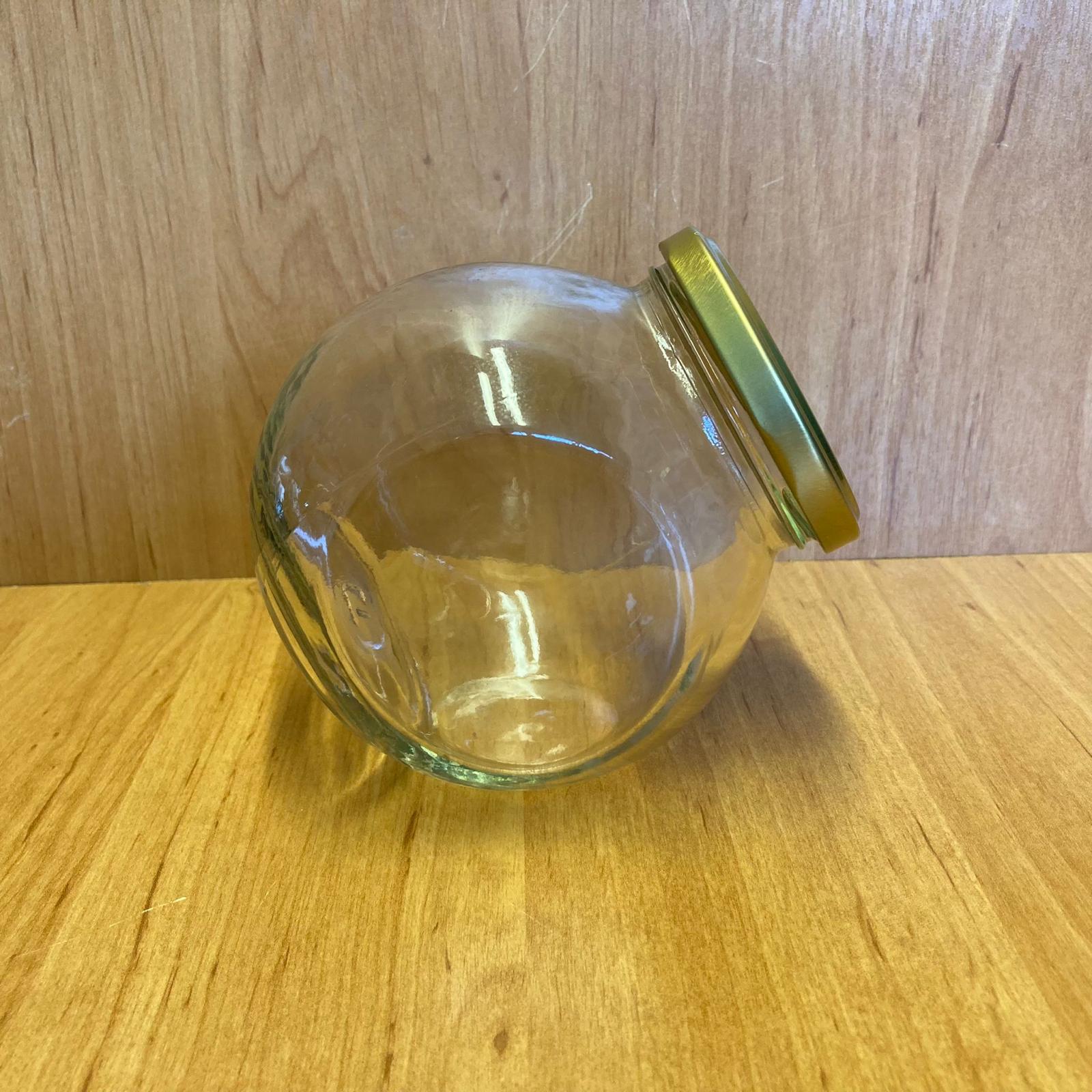 500 Cc Çiftdipli Cam Kavanoz - Gold Metal Kapaklı - 500 Ml Yatık Kavanoz