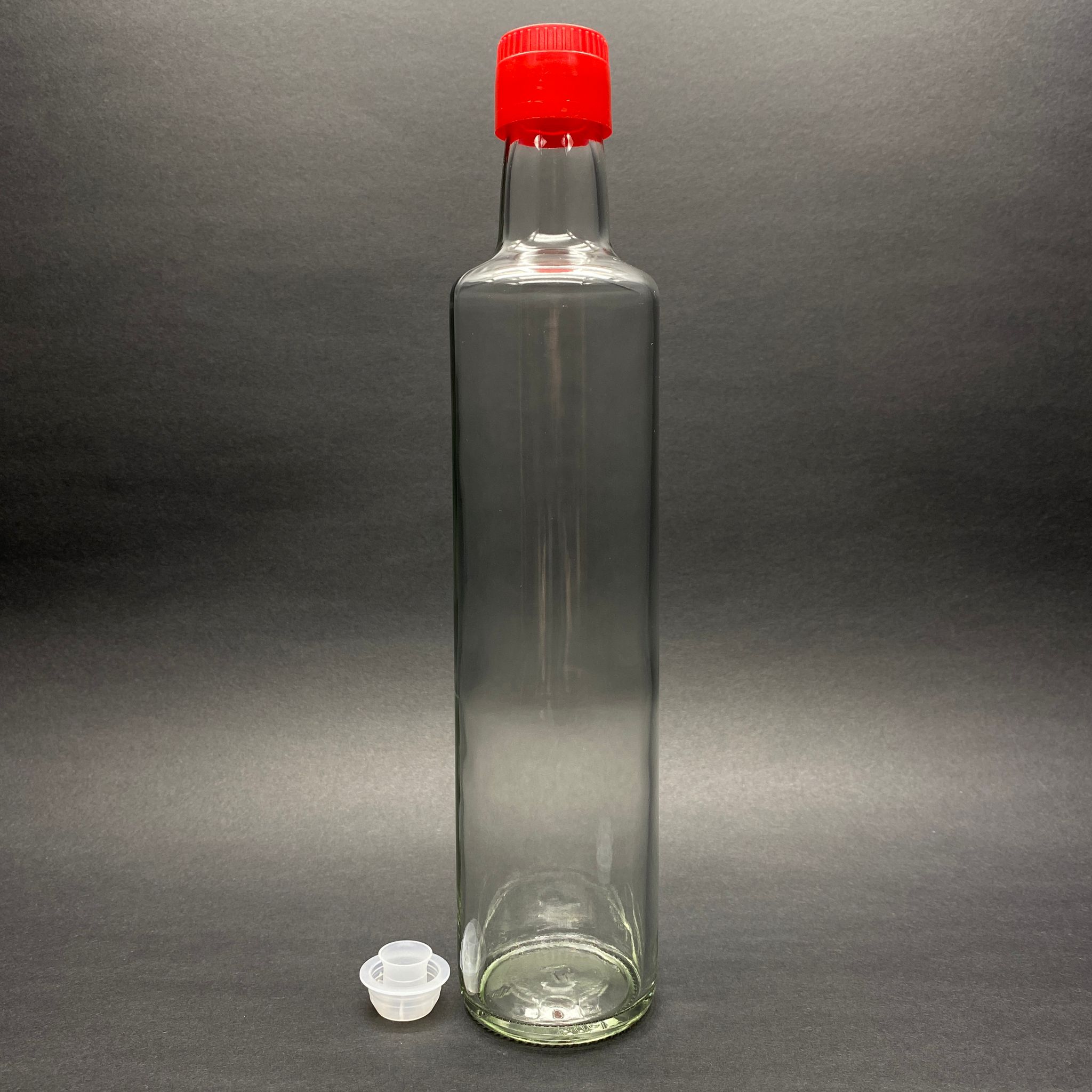 500 Cc Dorika Cam Şişe - Kırmızı Kilitli Drop - Stop Akıtıcılı Kapaklı - 500 Ml Şeffaf Dorika Şişe