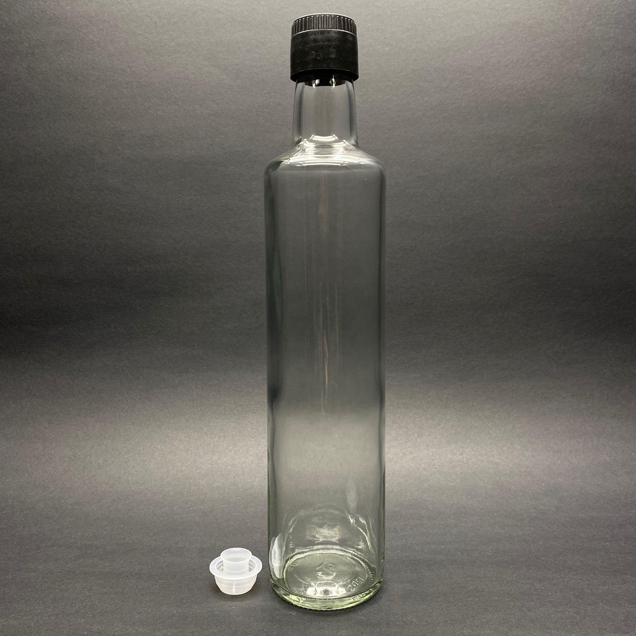 500 Cc Dorika Cam Şişe - Siyah Kilitli Drop - Stop Akıtıcılı Kapaklı - 500 Ml Şeffaf Dorika Şişe