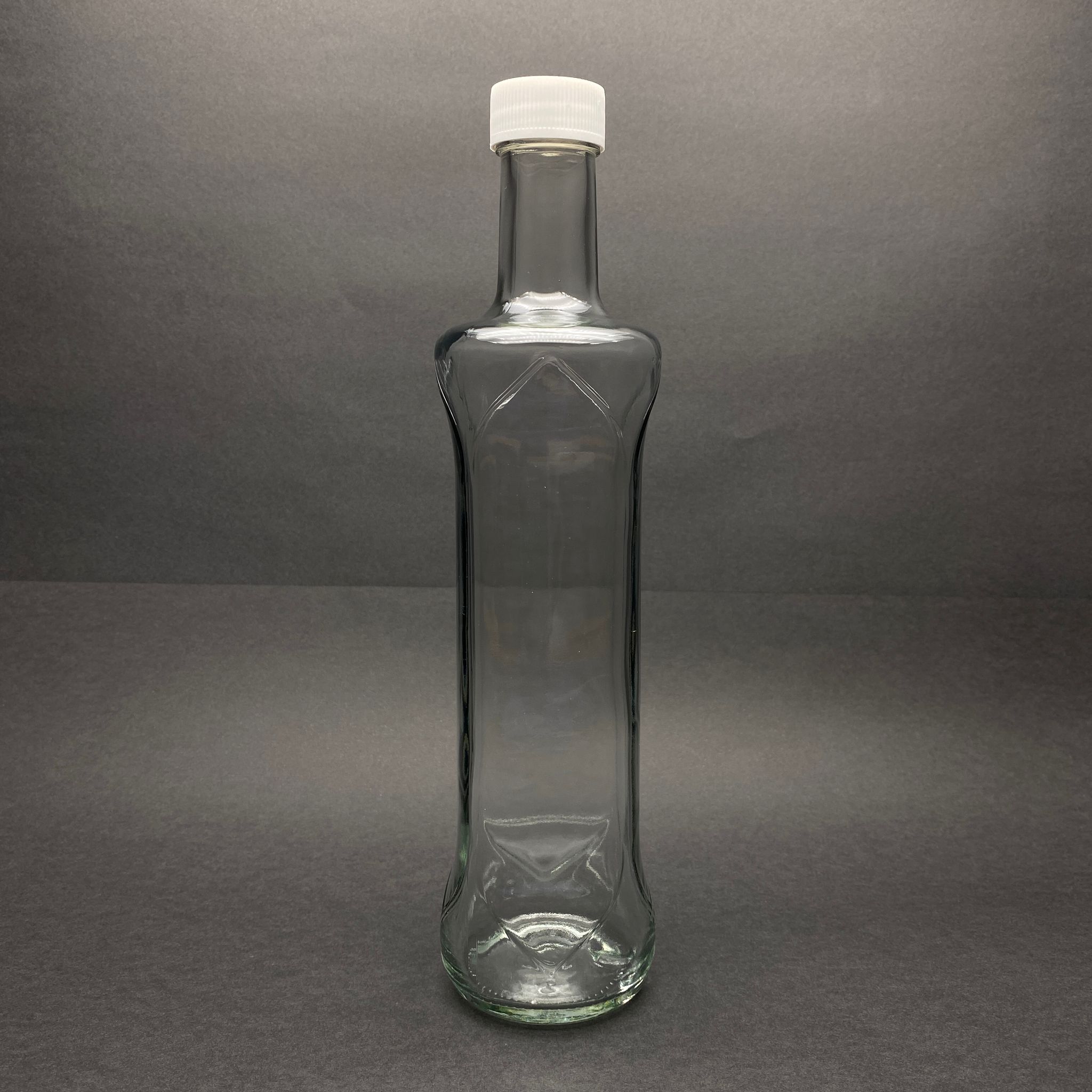 500 Cc Dorika Oval Desenli Cam Şişe - Beyaz Plastik Kapaklı - 500 Ml Yağ Şişesi - Sirke Şişesi