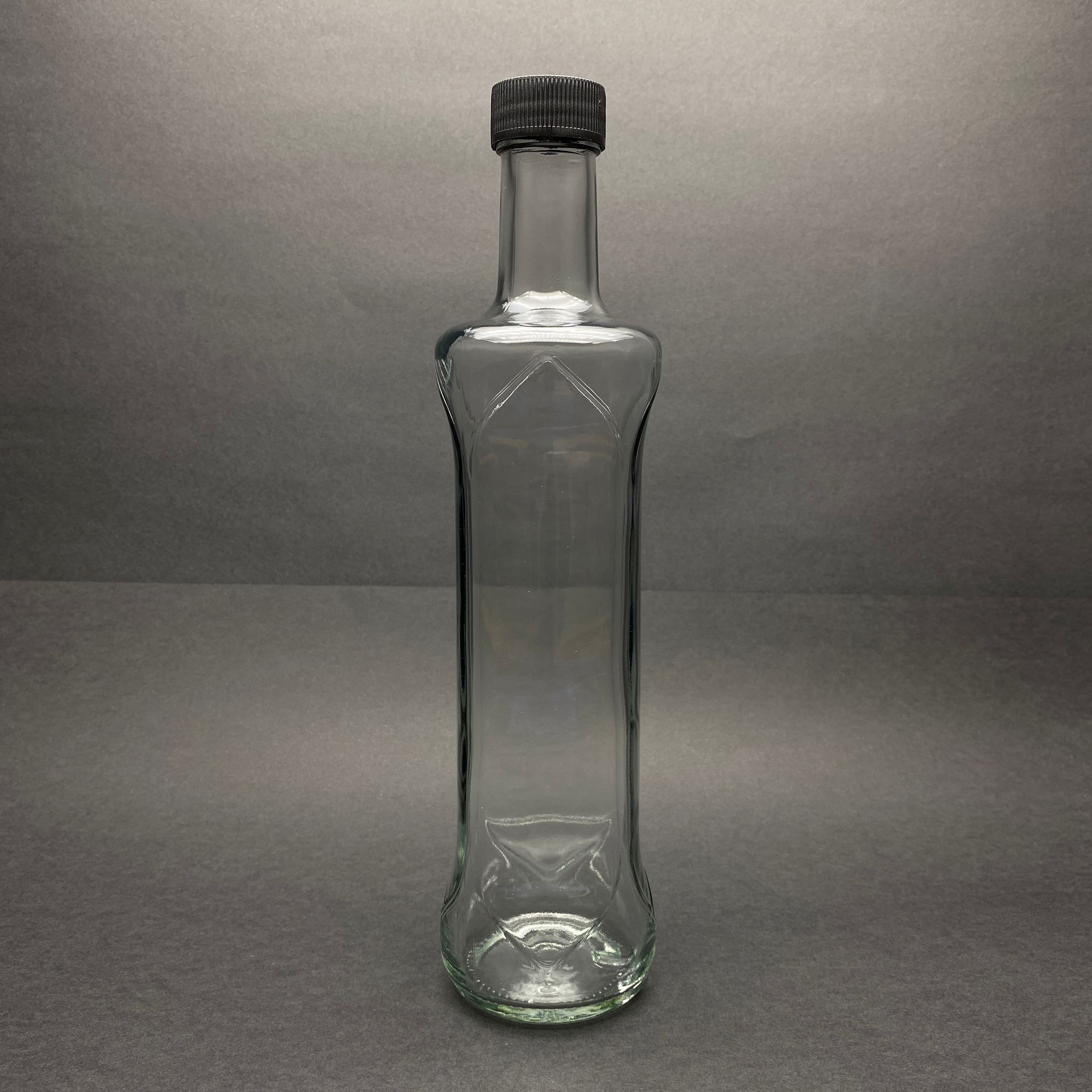 500 Cc Dorika Oval Desenli Cam Şişe - Siyah Plastik Kapaklı - 500 Ml Yağ Şişesi - Sirke Şişesi