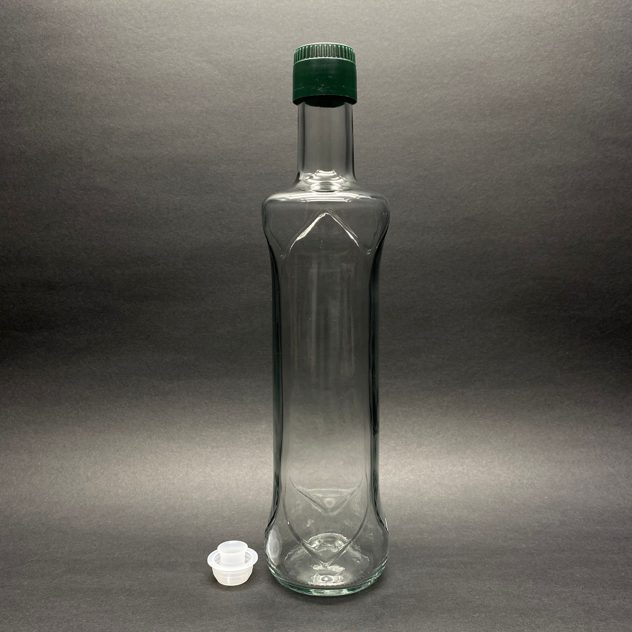 500 Cc Dorika Oval Desenli Cam Şişe - Yeşil Drop - Stop Kilitli Akıtıcılı Plastik Kapaklı - 500 Ml Yağ Şişesi - Sirke Şişesi