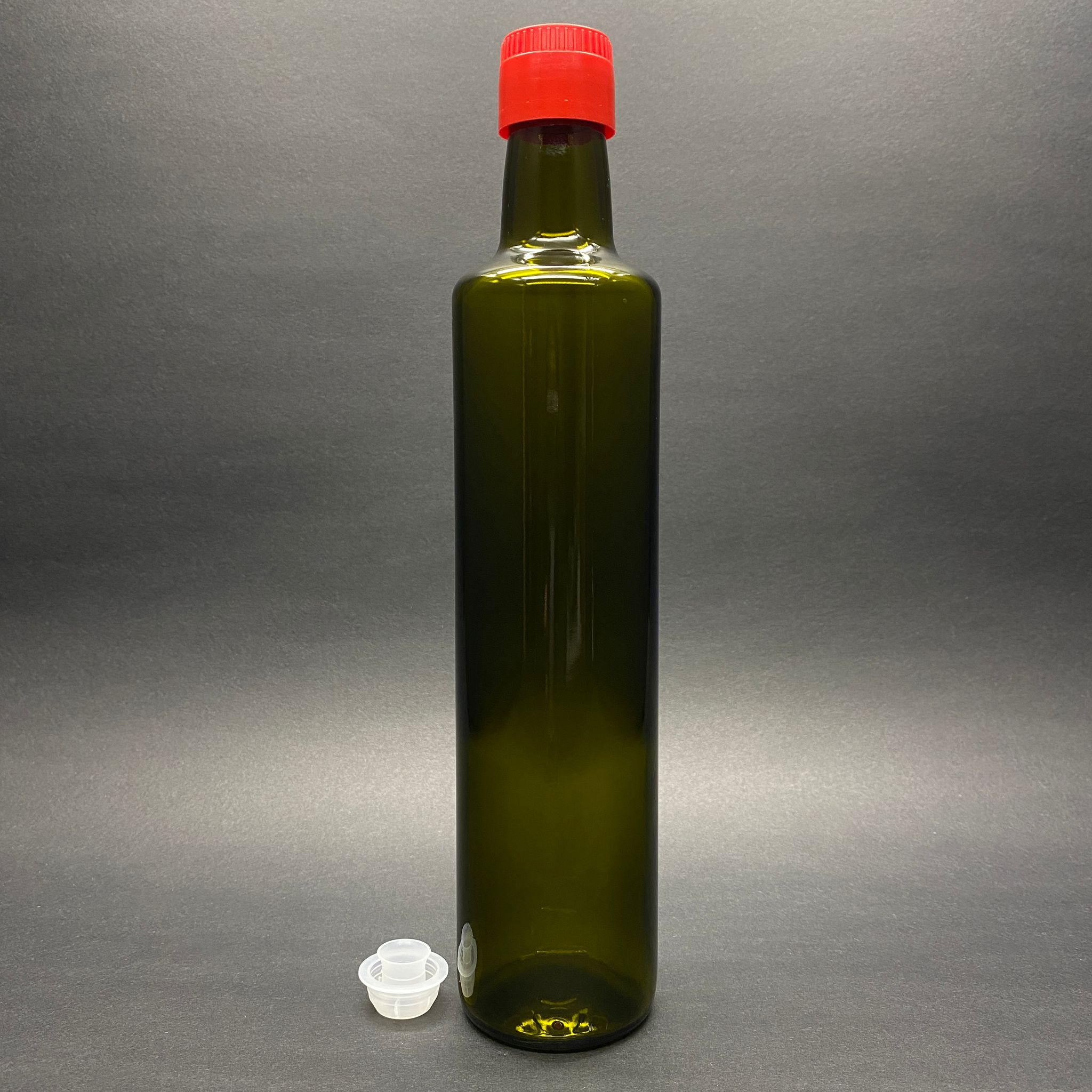 500 Cc Dorika Yeşil Cam Şişe - Kilitli Kırmızı Drop Stop Akıtıcılı Plastik Kapaklı - 500 Ml Silindir Yağ Şişesi - Sirke Şişesi