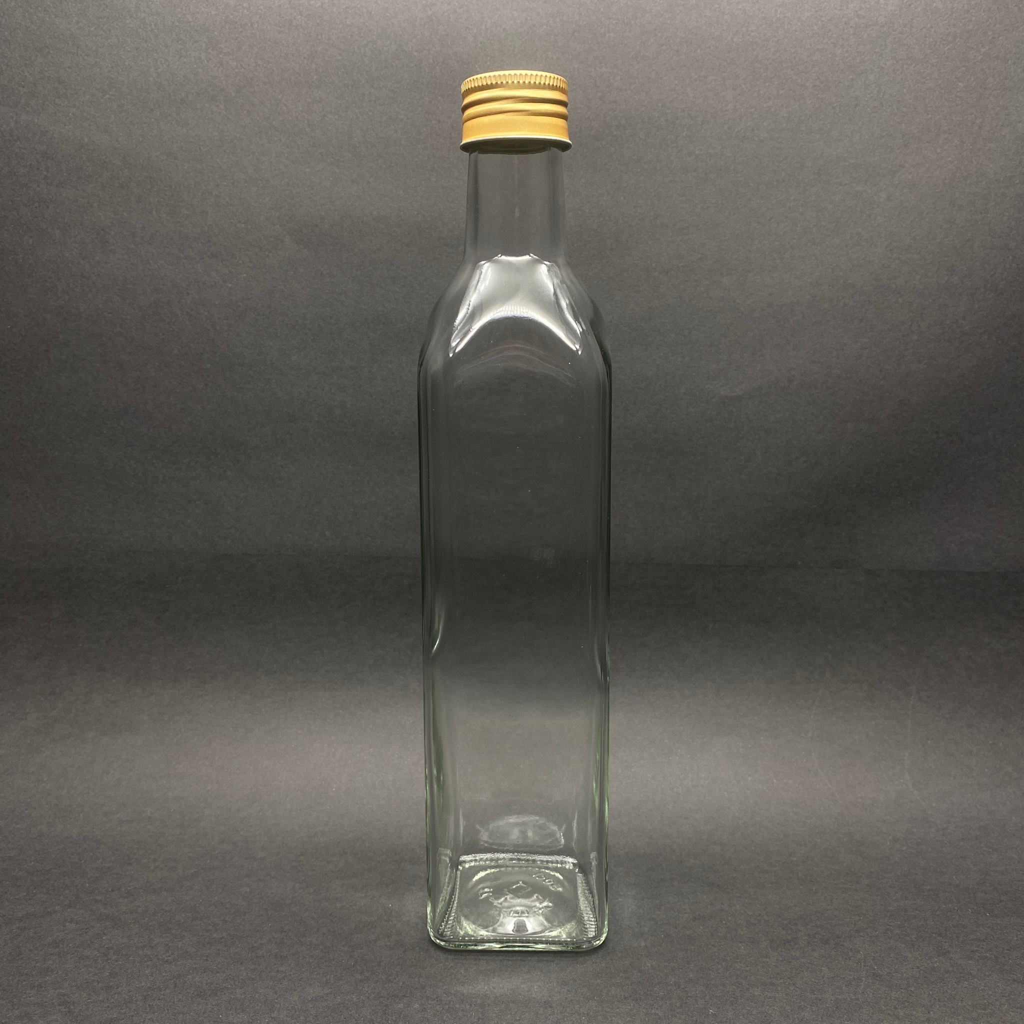 500 Cc Maraska Cam Şişe - Gold Metal Alüminyum Kapaklı - 500 Ml Köşeli Yağ Şişesi - Sirke Şişesi