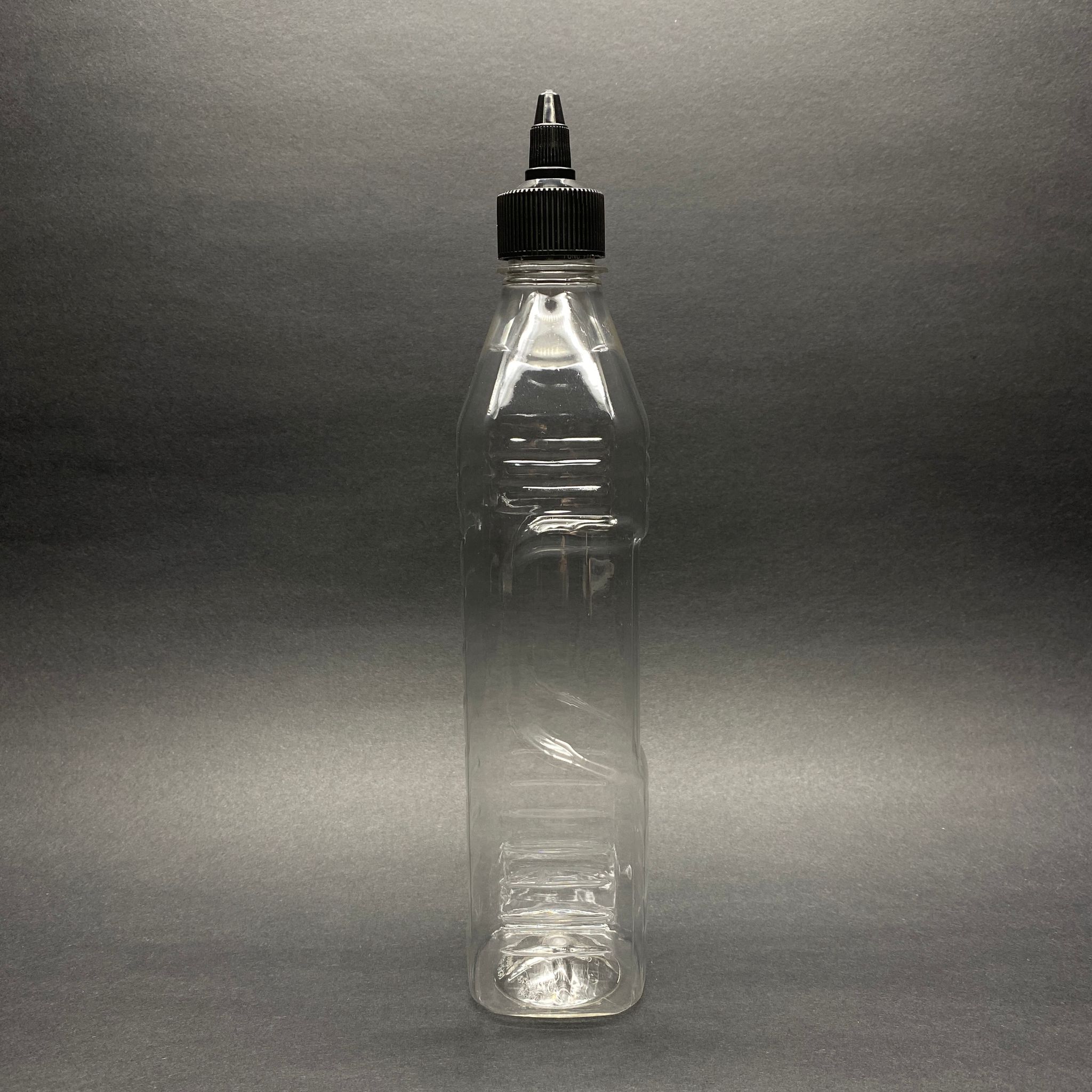 500 Cc Sivri Twist Asansör Kapaklı Şeffaf Köşeli Pet Şişe - 0,5 Litre Akıtıcı Siyah Kapaklı Pet Şişe