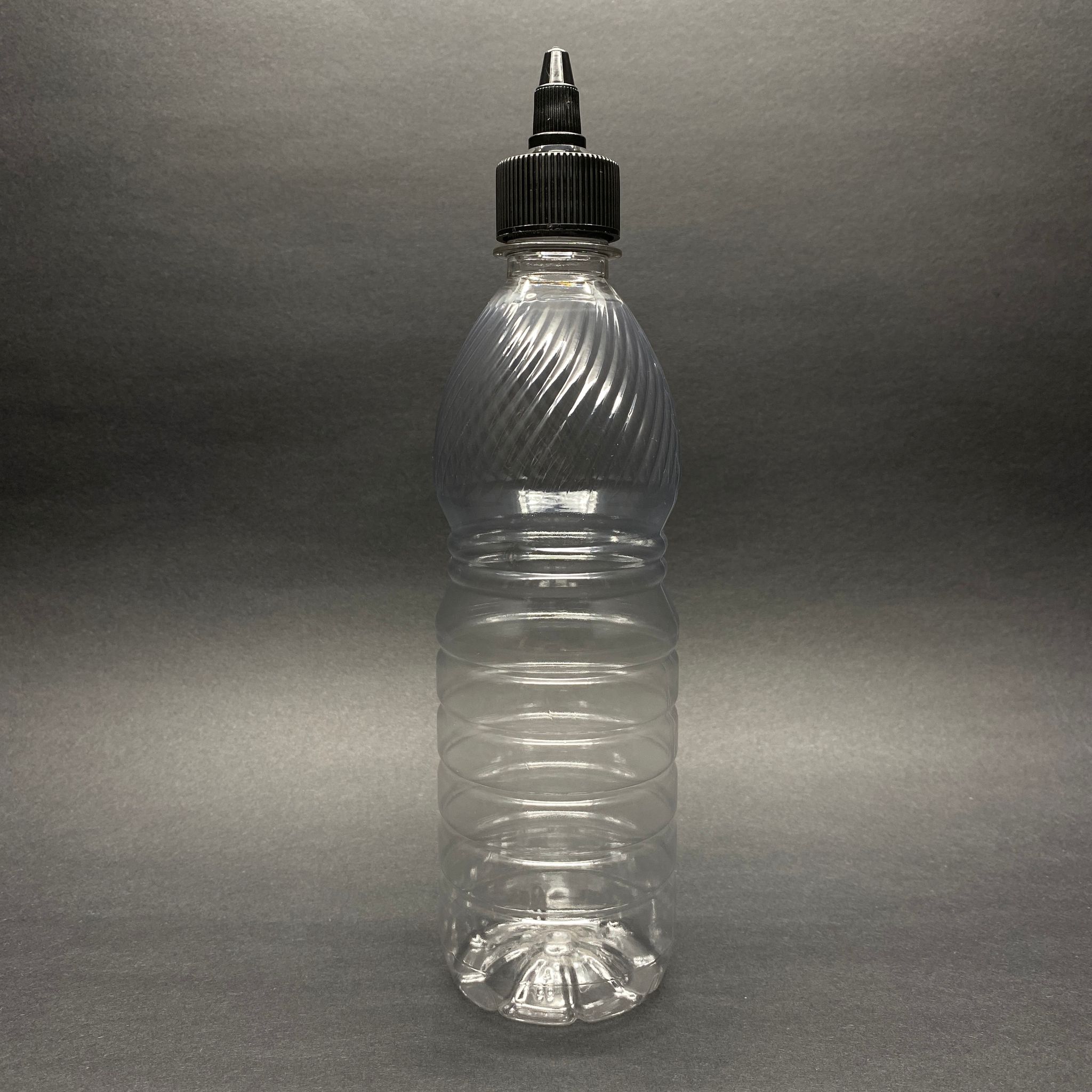500 Cc Sivri Twist Asansör Kapaklı Şeffaf Pet Şişe - 0,5 Litre Akıtıcı Siyah Kapaklı Pet Şişe