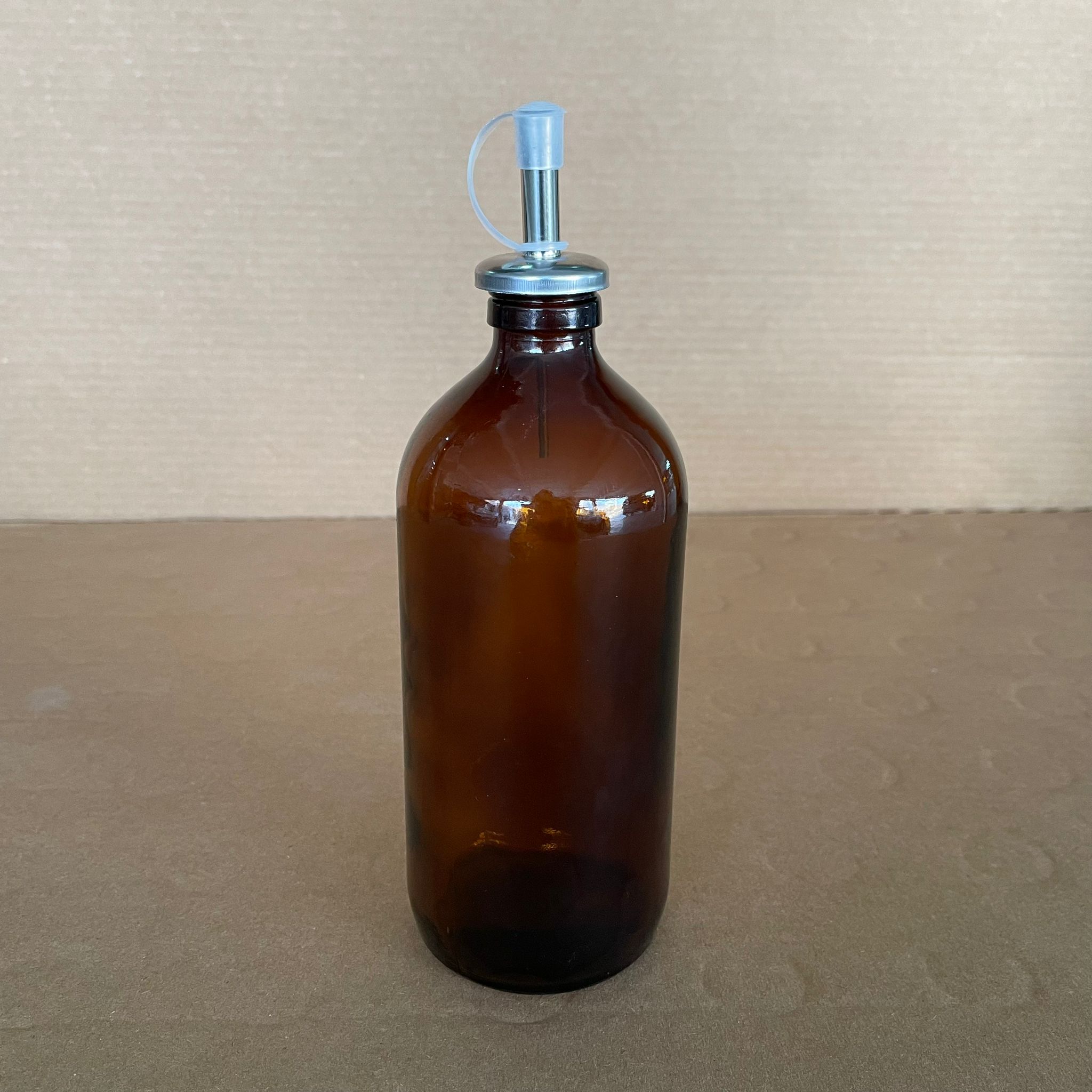 500 Cc Tombul Amber Cam Şişe - Çelik Yağdanlık Tıpalı - 500 Ml Kahverengi Yağ Şişesi - Sirke Şişesi