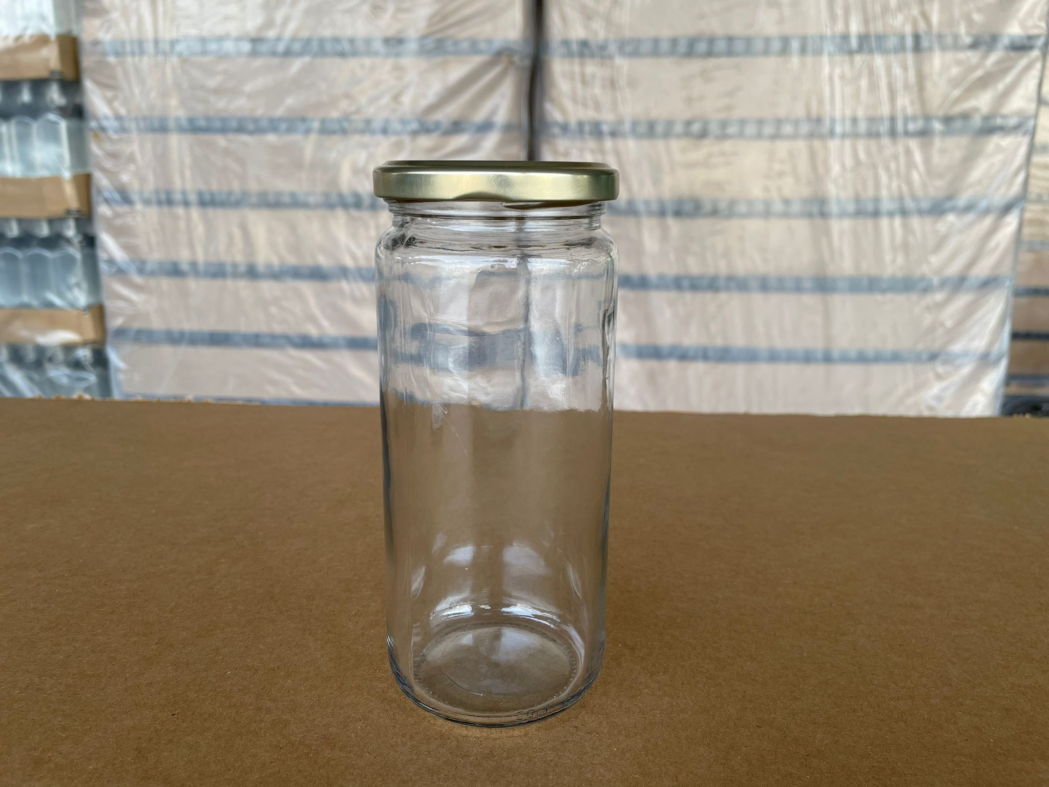 500 Cc Uzun Kavanoz - Gold Strelize Metal Kapaklı - 500 Ml Boru Tip Cam Kavanoz