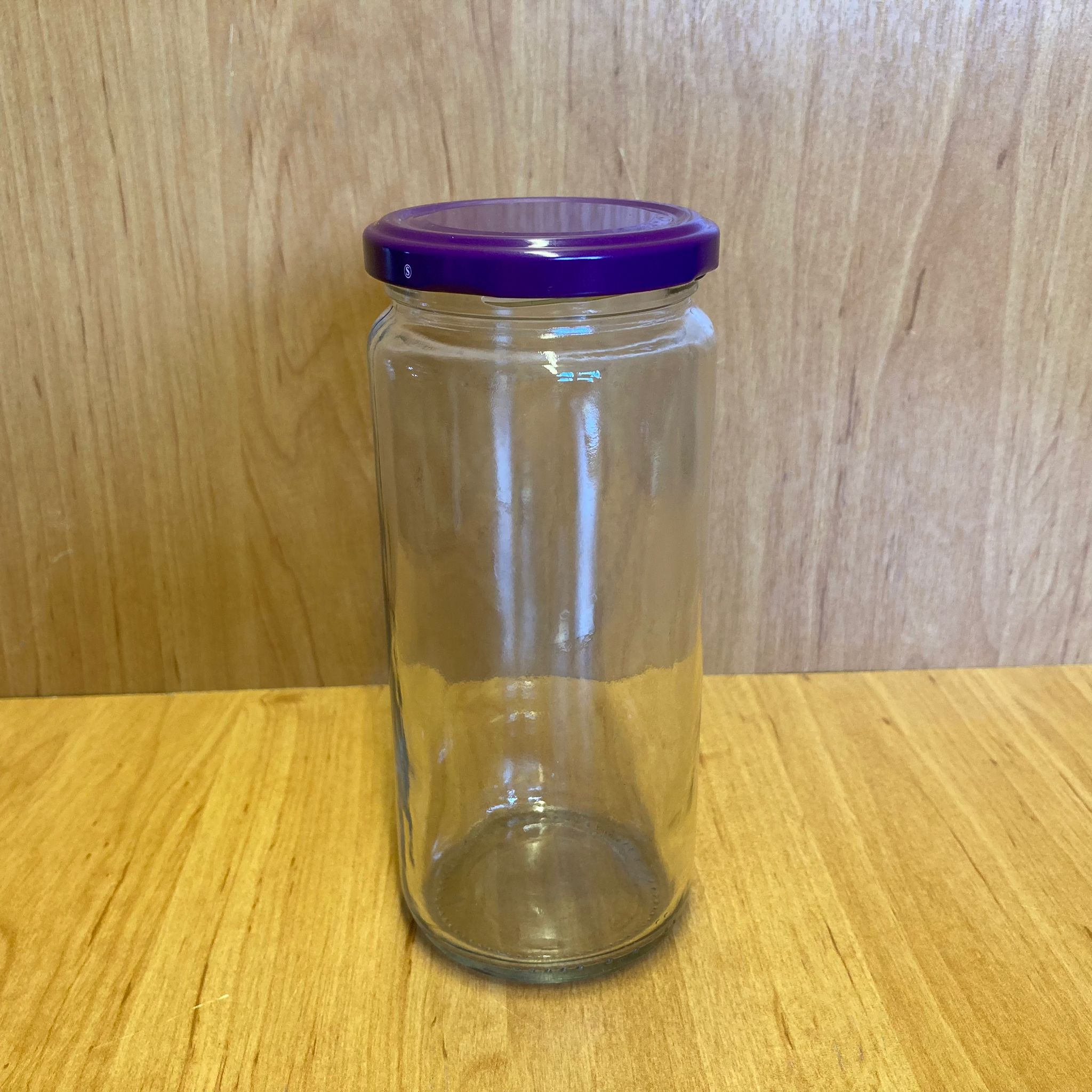 500 Cc Uzun Kavanoz - Mor Metal Kapaklı - 500 Ml Boru Tip Cam Kavanoz