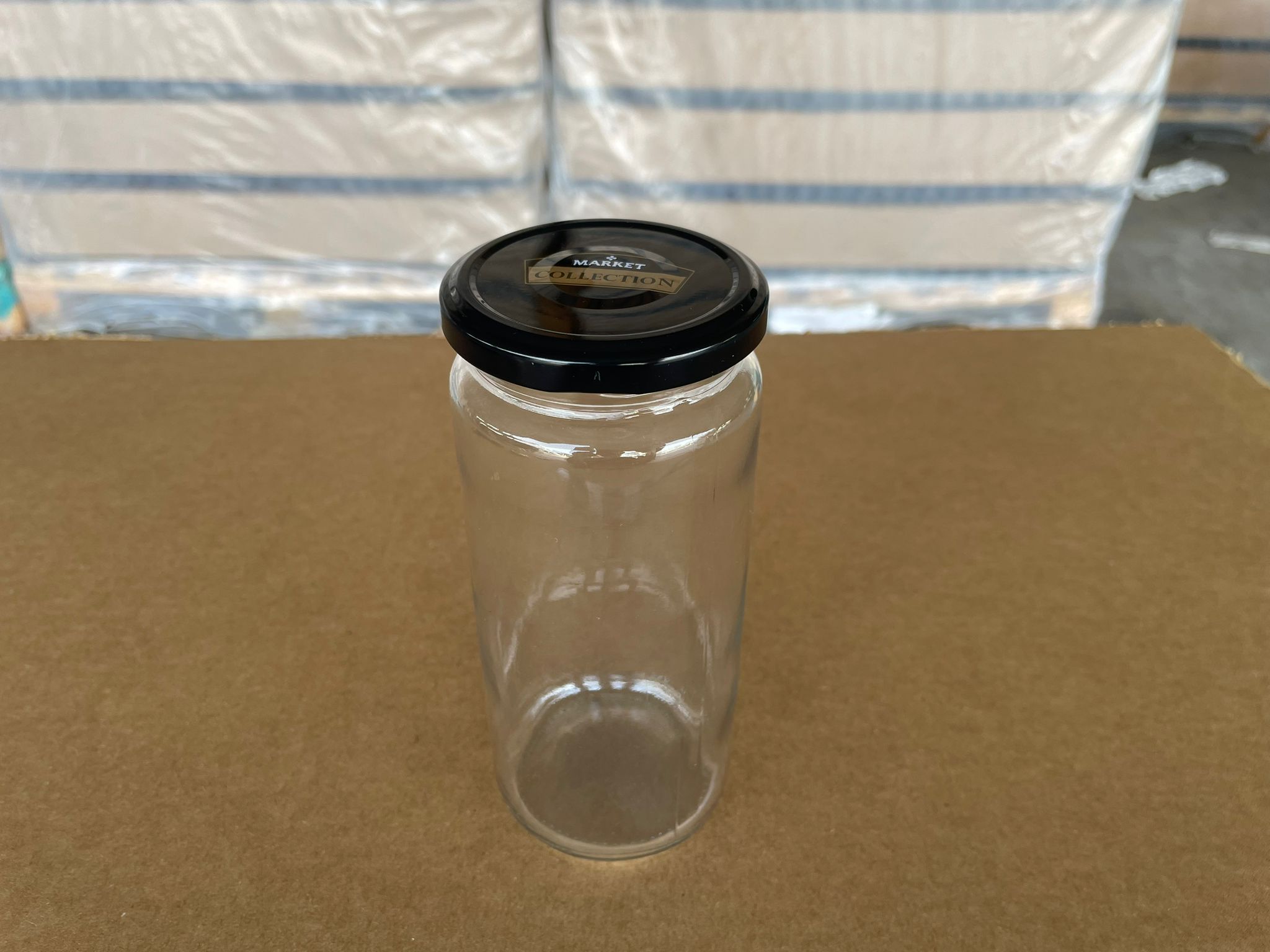 500 Cc Uzun Kavanoz - Siyah (Market Collection Yazılı) Metal Kapaklı - 500 Ml Boru Tip Cam Kavanoz
