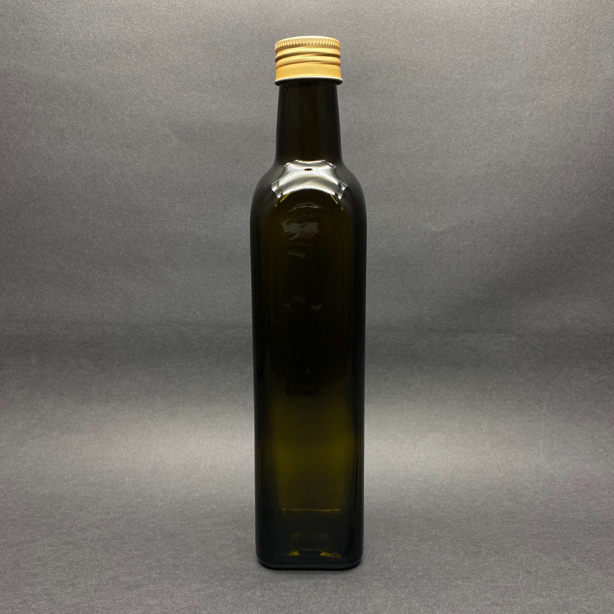 500 Cc Yeşil Maraska Cam Şişe - Gold Metal Alüminyum Kapaklı - 500 Ml Köşeli Yağ Şişesi - Sirke Şişesi