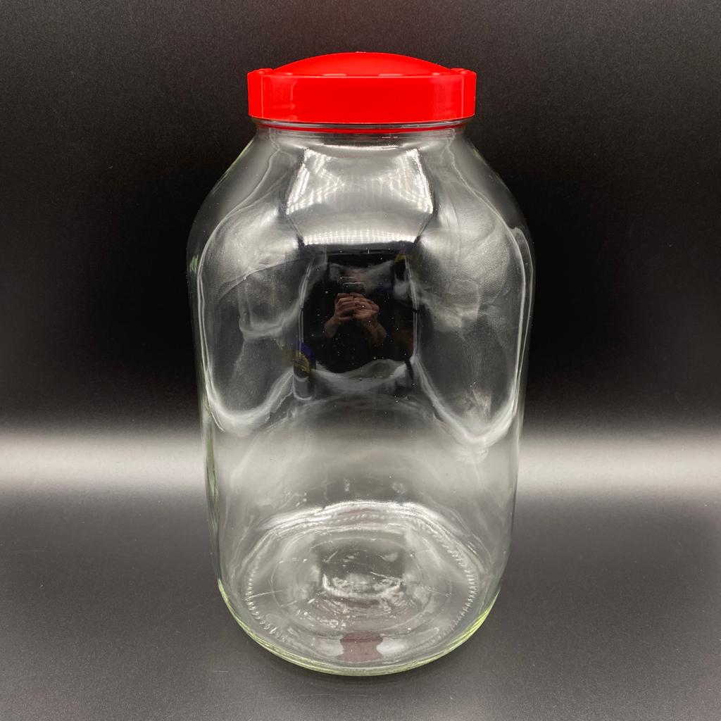 5000 Cc Cam Kavanoz - Plastik Kırmızı Kapaklı - 5 Litre Cam Kavanoz