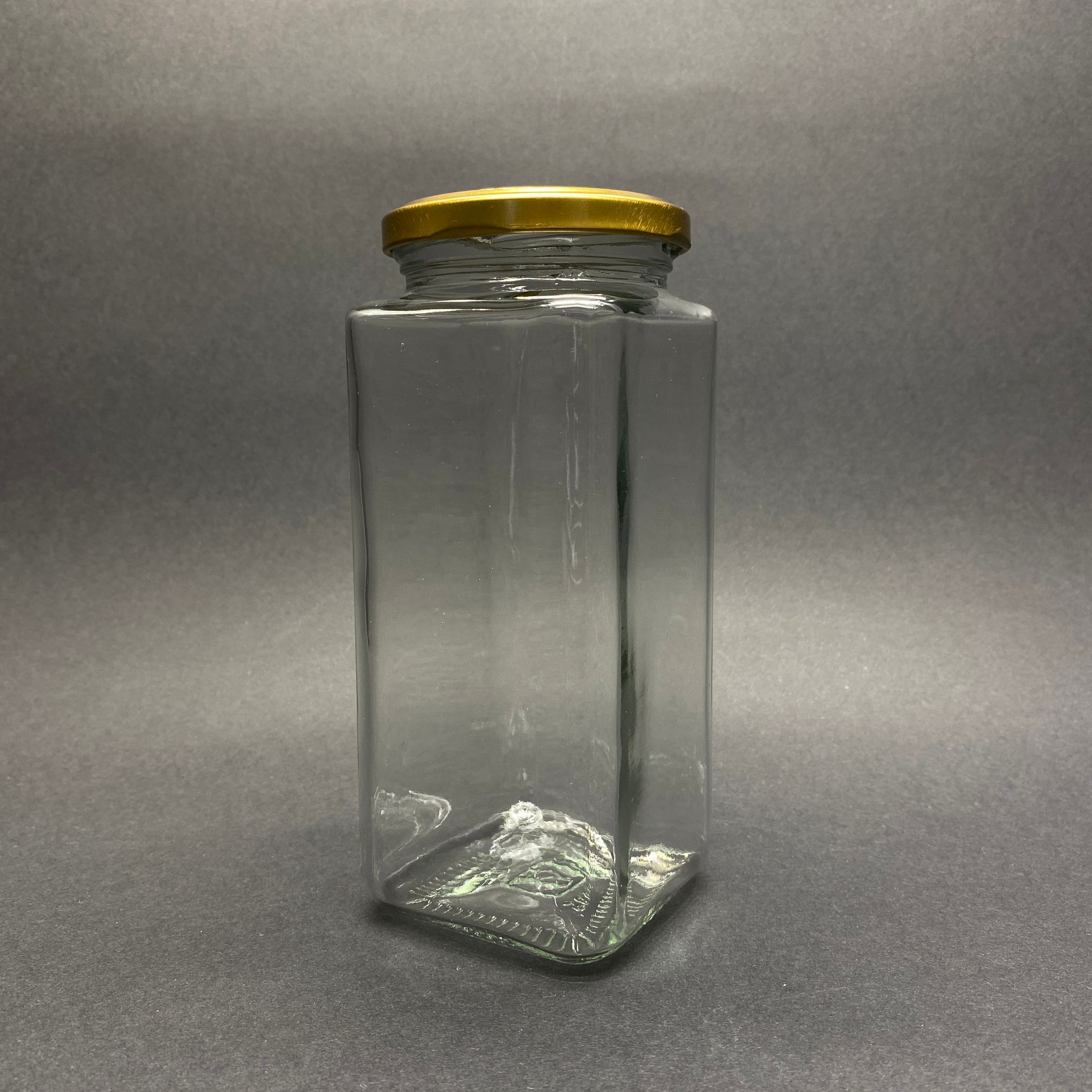 550 Cc Cam Kare Kavanoz Gold Metal Kapaklı - 550 Ml Köşeli Kavanoz