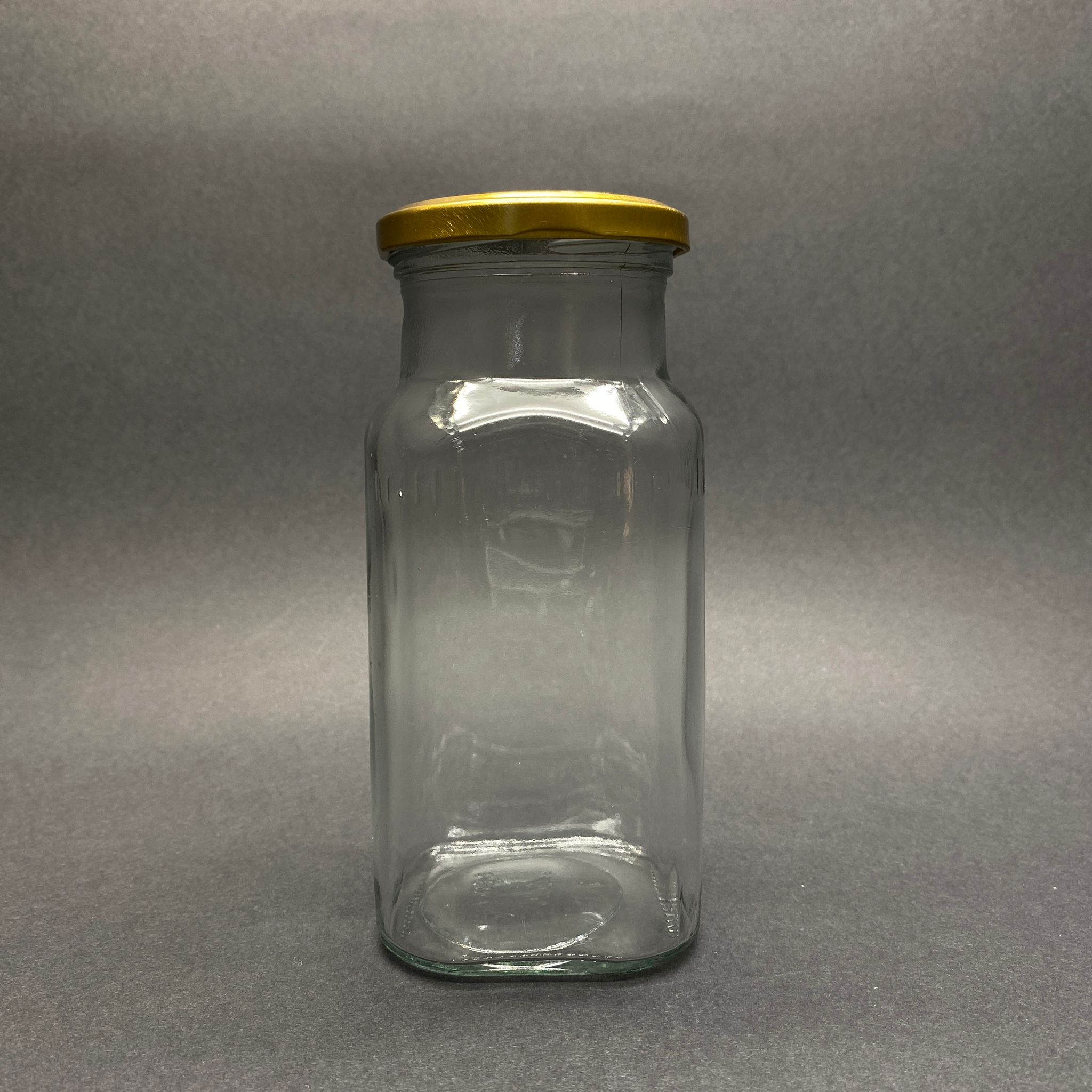 580 Cc Cam Kare Kavanoz - Gold Metal Kapaklı  - 580 Ml Köşeli Kavanoz