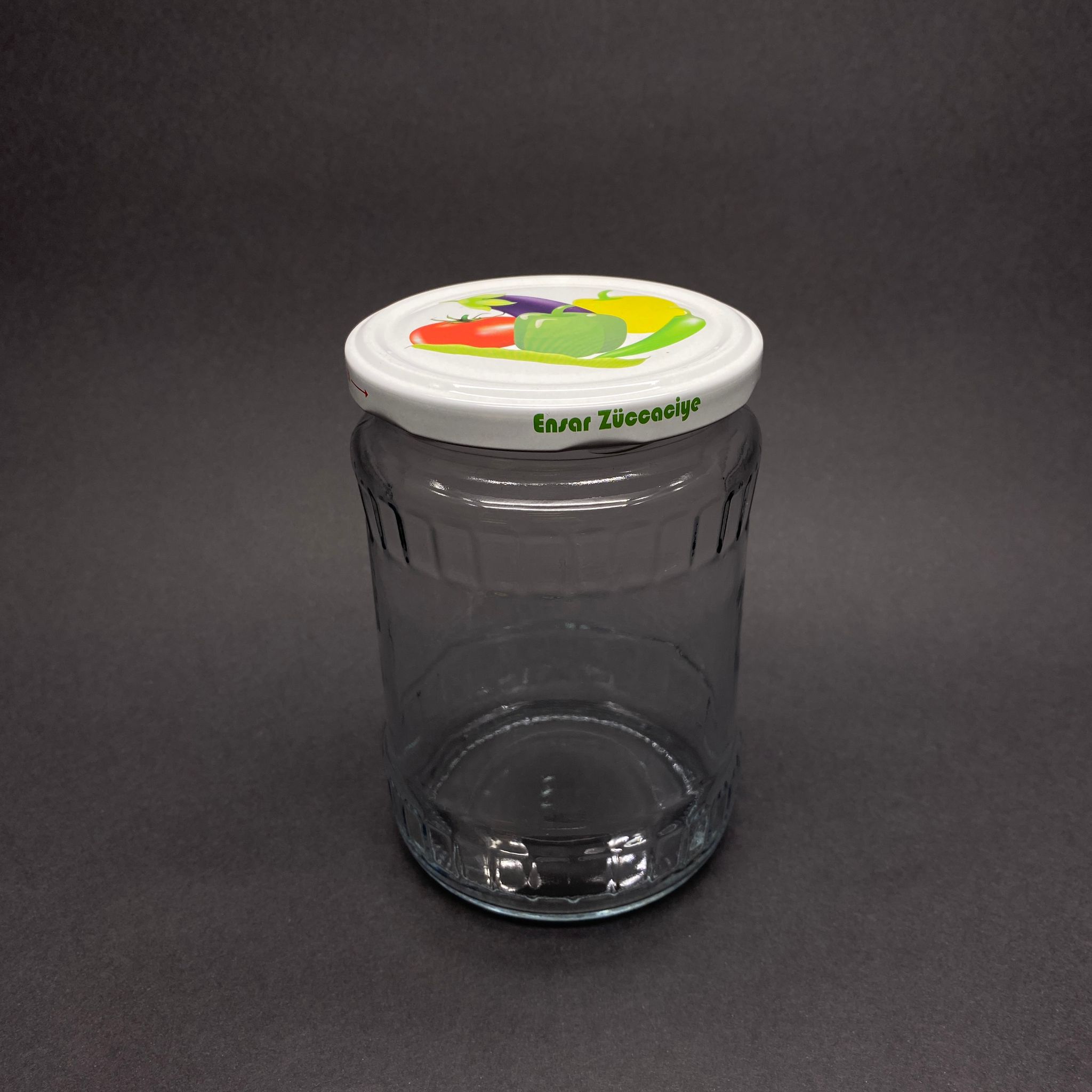 580 Cc Fasit Cam Kavanoz - Sebze Desen Ensar Kapaklı - 580 Ml Facet Cam Kavanoz