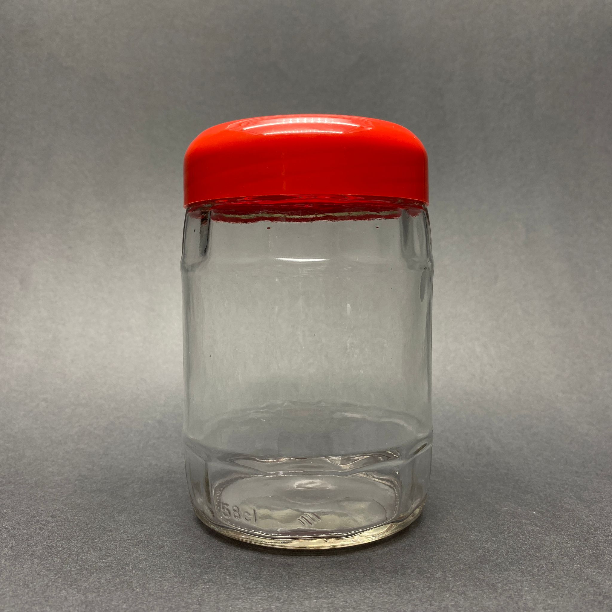 580 Cc Fıçı Kavanoz - Kırmızı Plastik Kapaklı - 580 Ml Fıçı Model Cam Kavanoz