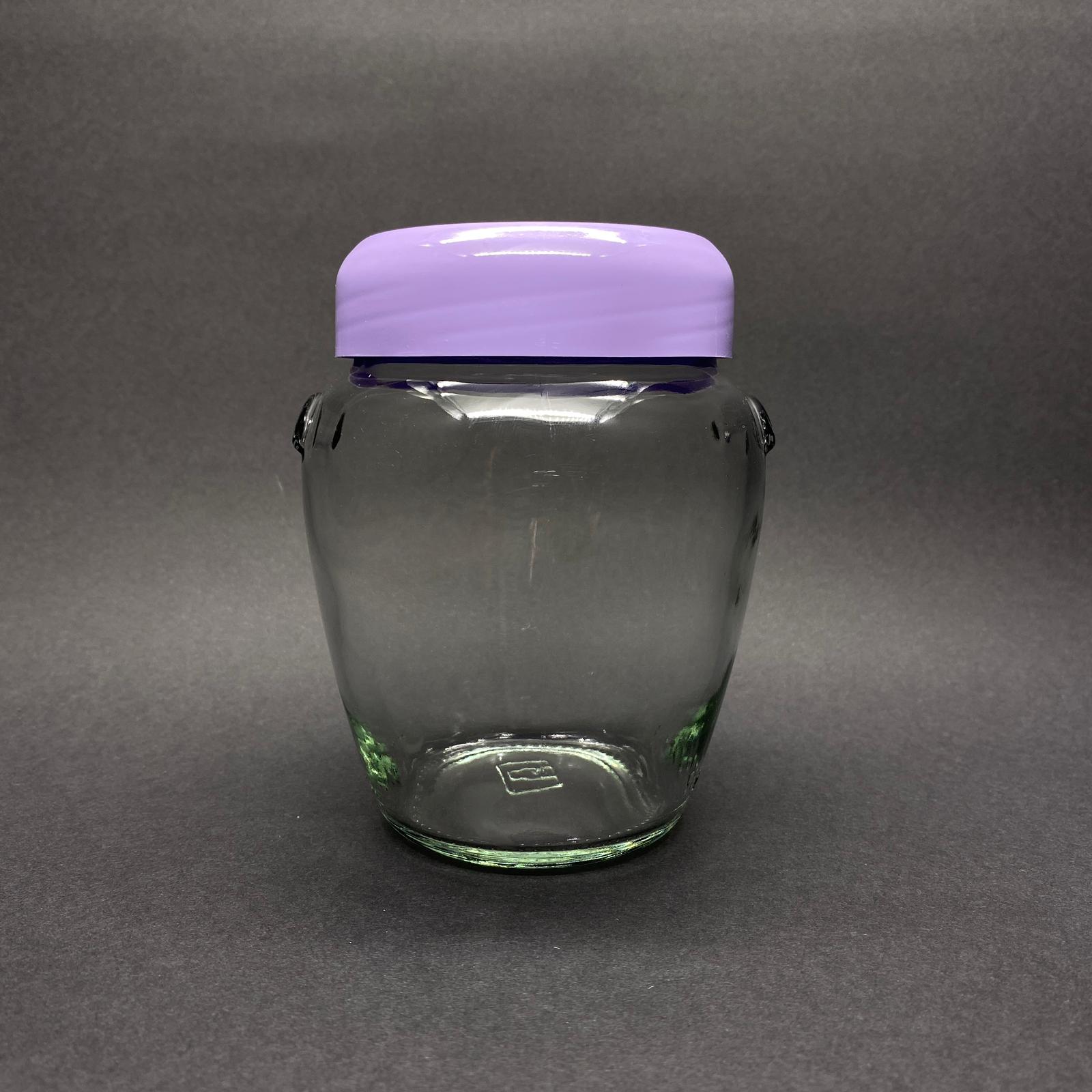 580 Cc Kulplu Cam Kavanoz- Derin Plastik Lila Kapaklı - 580 Cc Vaso Orcıo Kavanoz