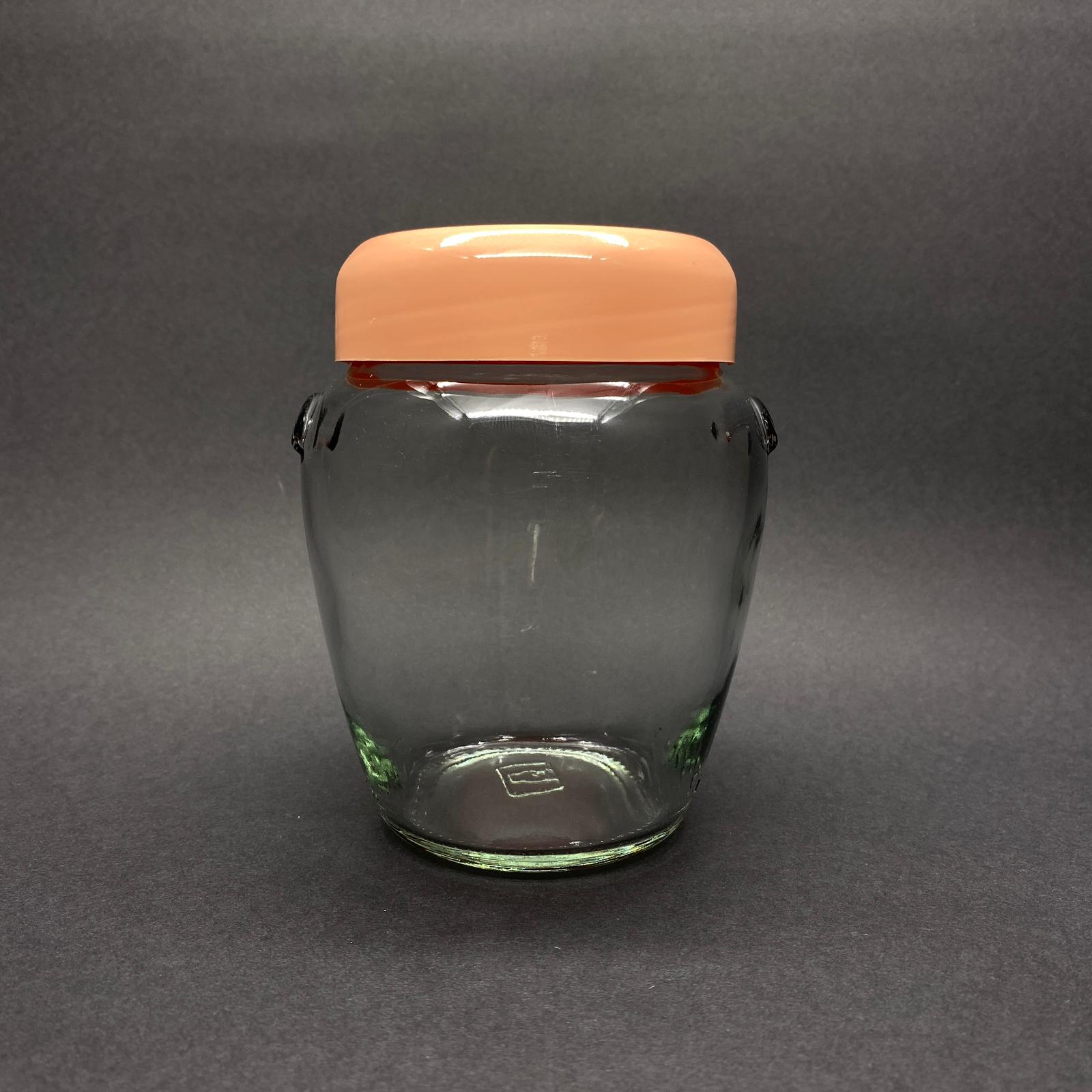 580 Cc Kulplu Cam Kavanoz- Derin Plastik Pembe Kapaklı - 580 Cc Vaso Orcıo Kavanoz