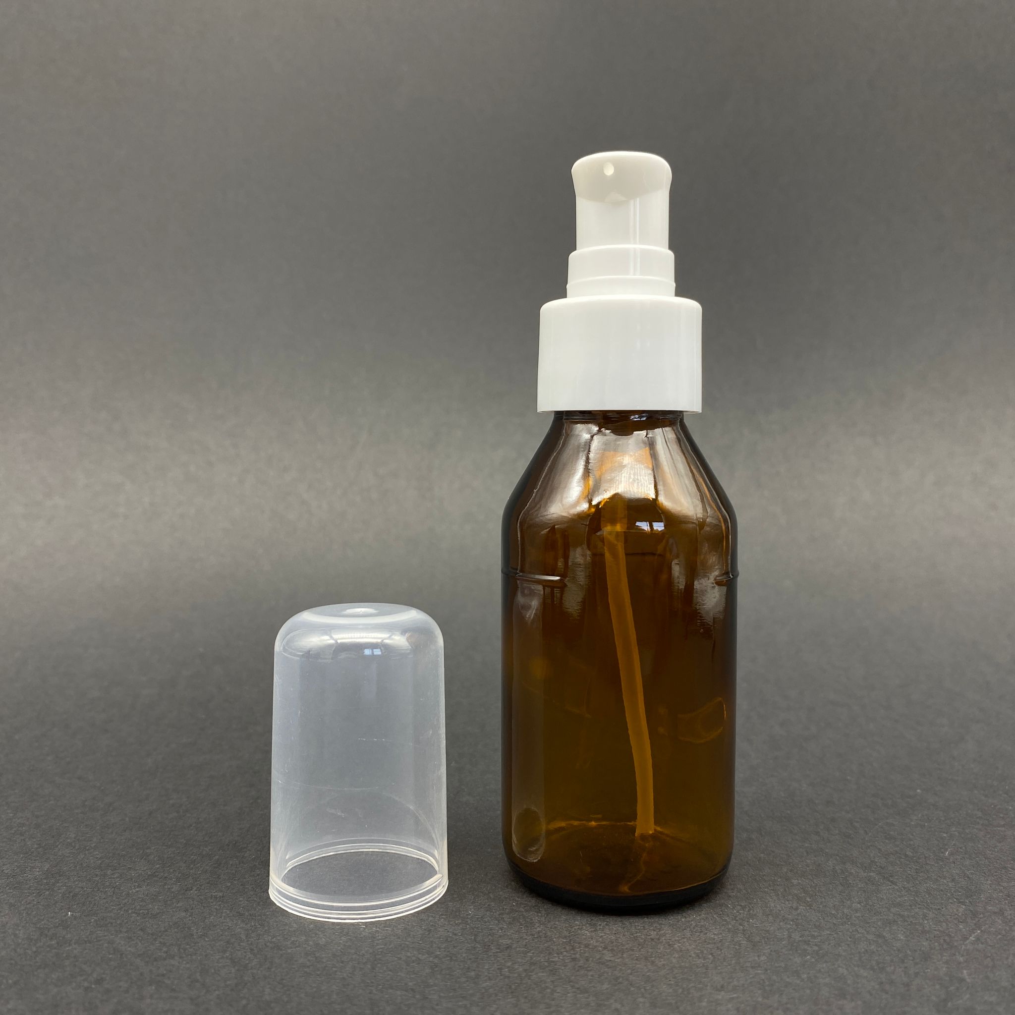 60 Cc Amber Cam Şişe - Beyaz Losyon Pompalı  - 60 Ml Kahverengi Pompalı Cam Şişe (Yoğun Kıvamlı Sıvılarda Tıkanmaz)
